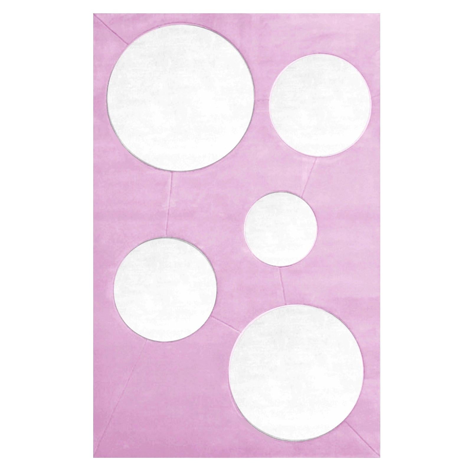 In Stock in Los Angeles, Two Tones Pink and White Rug with Geometric Shapes