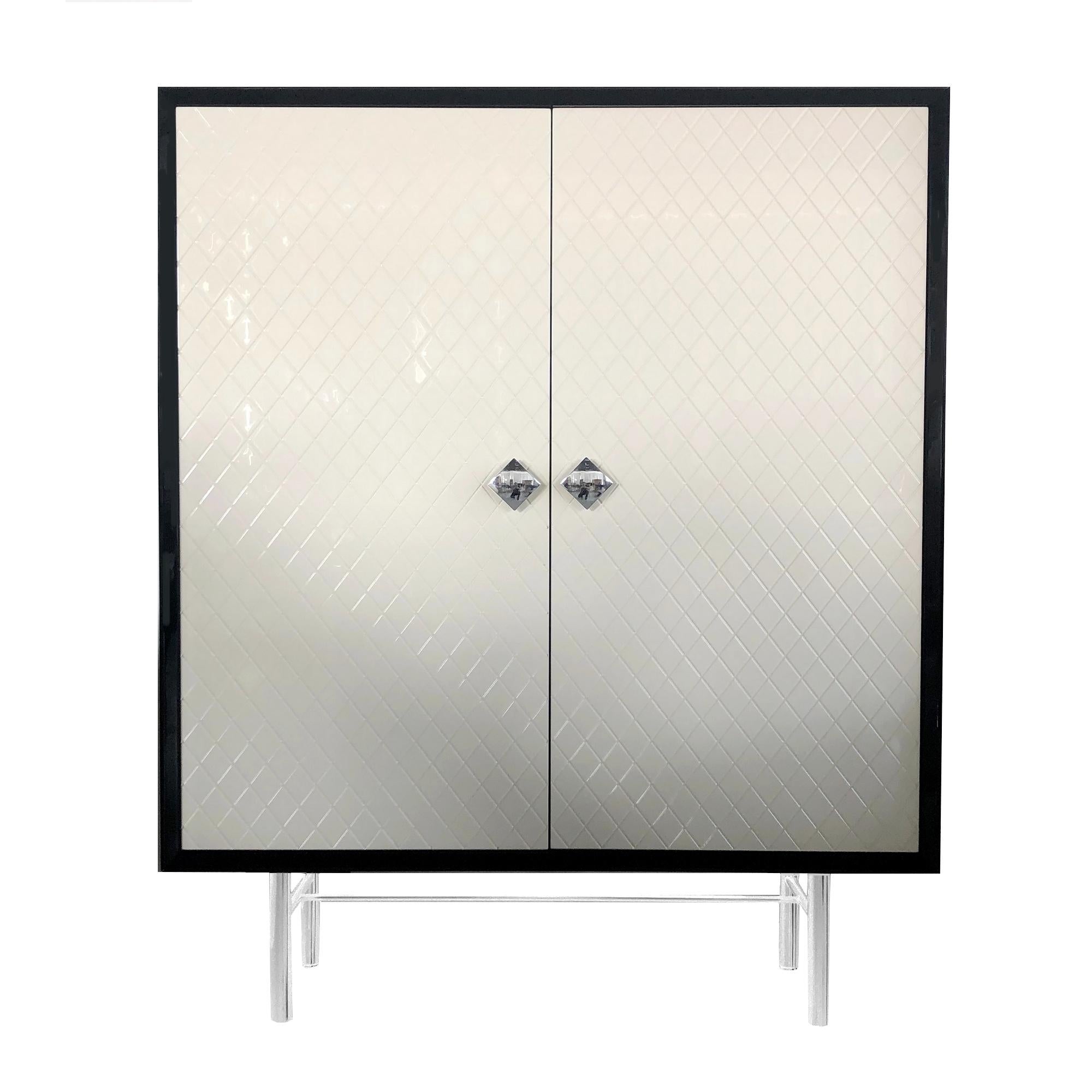 Modern In Stock in Los Angeles, Beige and Black Quilted façon Chanel Cabinet