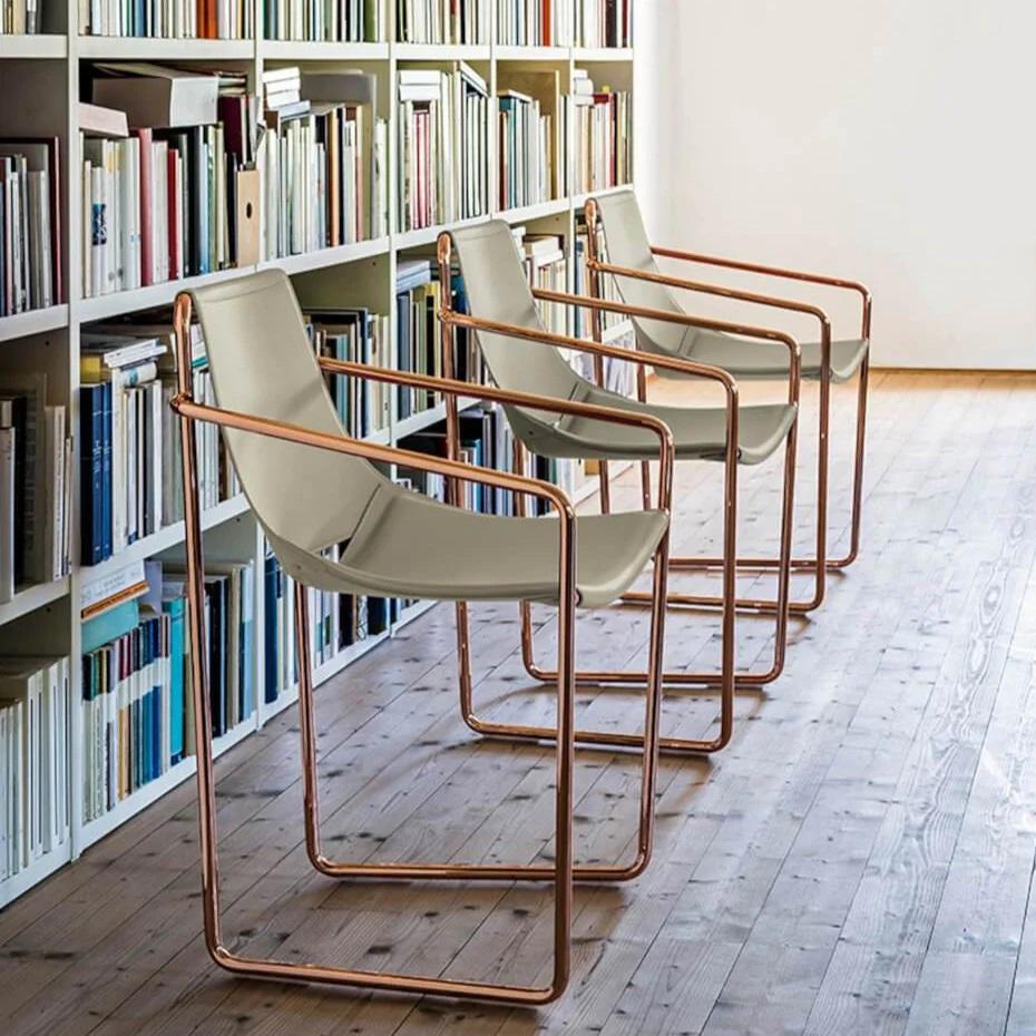 Modern Handcrafted Italian Dining Armchairs In Leather, Set of 6 For Sale