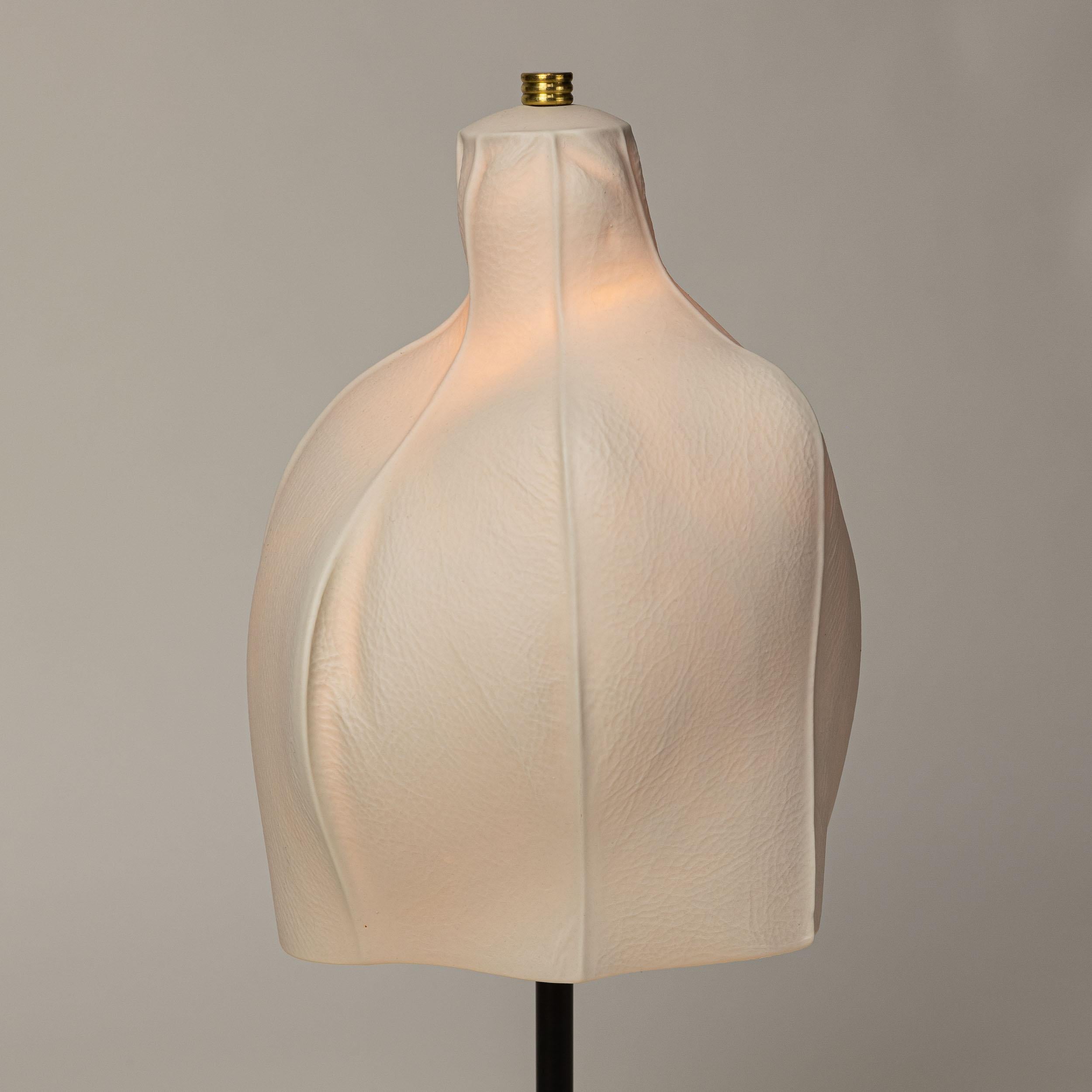 Modern Kawa Series Table Lamp 01, Organic Textured White Porcelain Black Marble Base For Sale