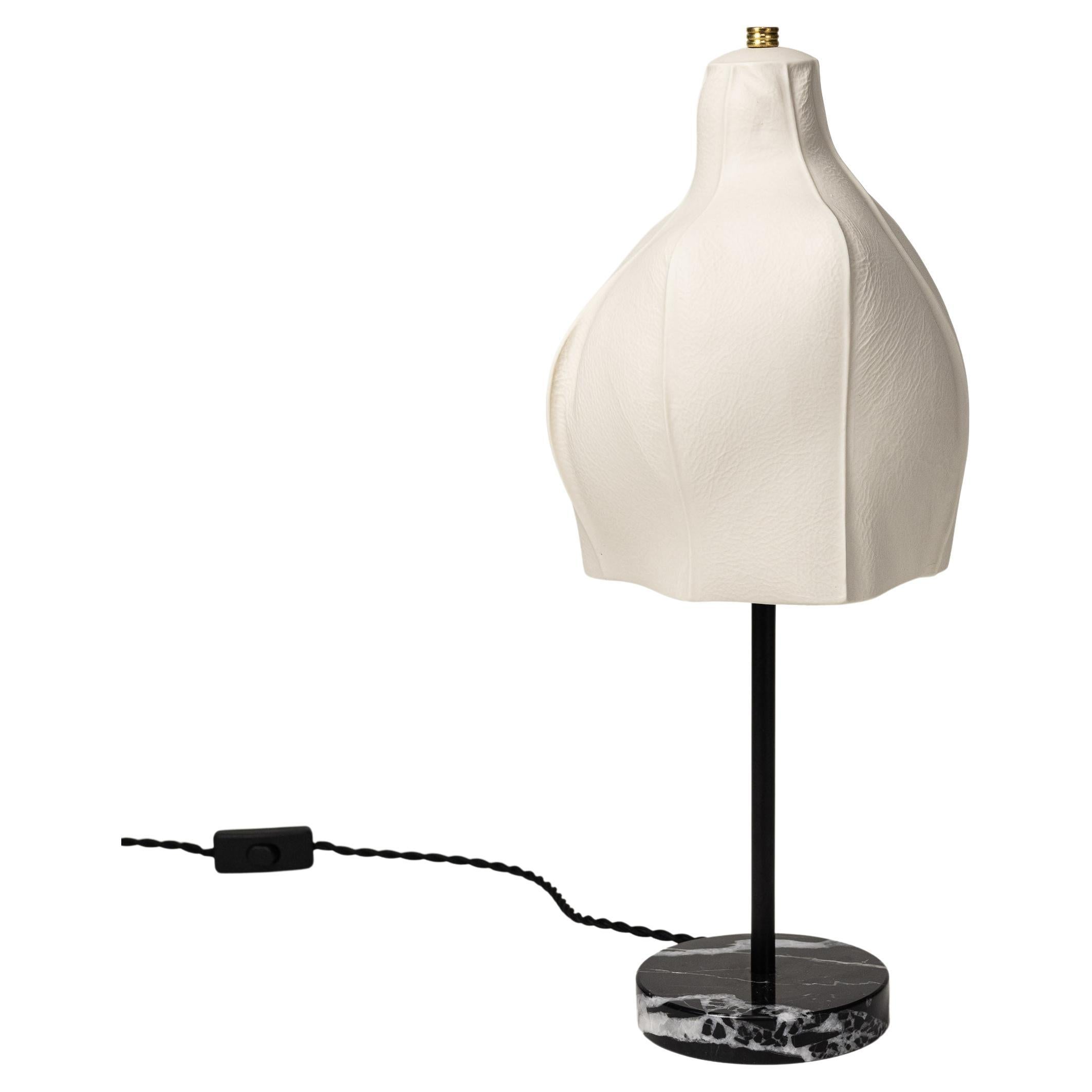Kawa Series Table Lamp 01, Organic Textured White Porcelain Black Marble Base