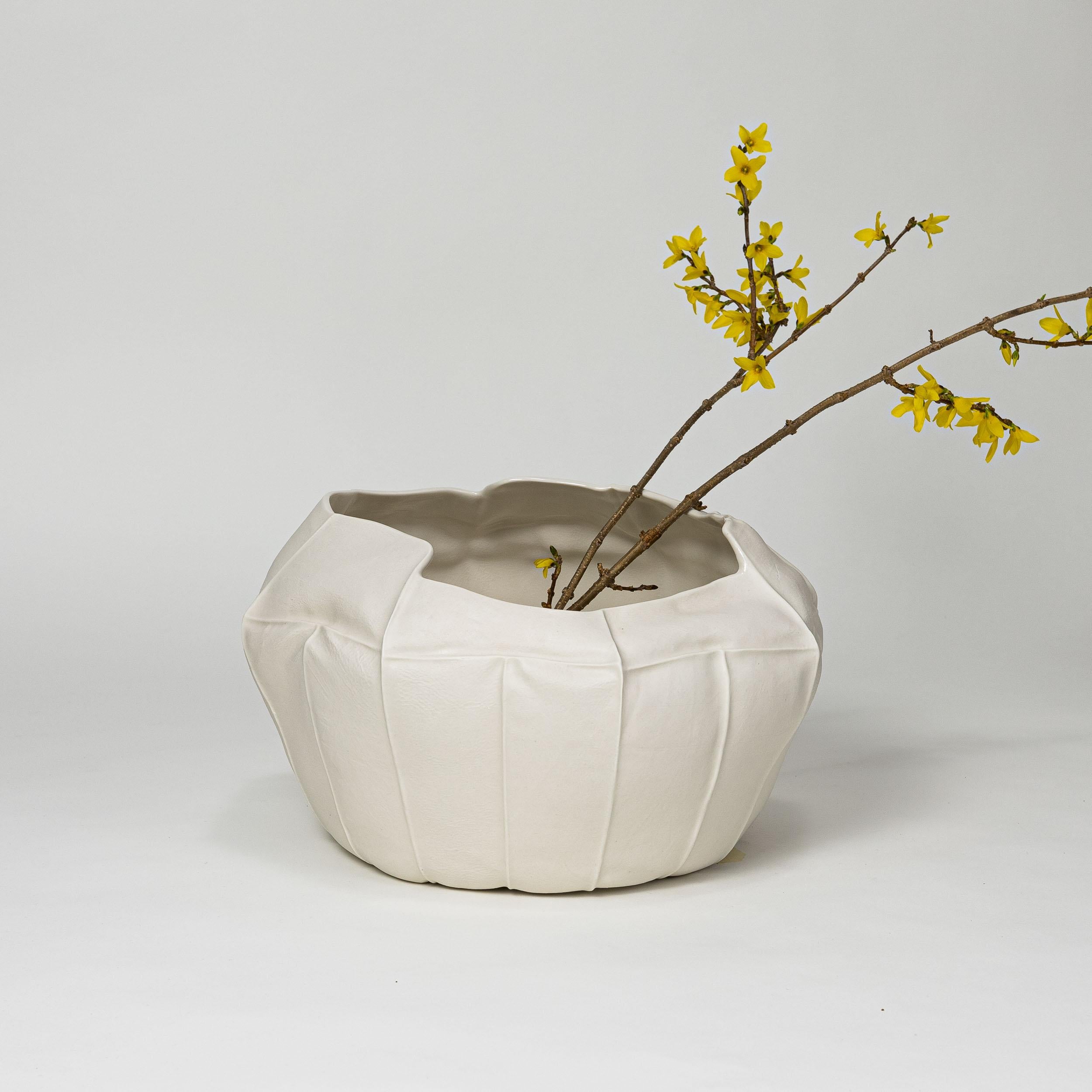Contemporary In-stock, Large Ceramic Kawa Vessel 2.1, Organic, White, tactile, porcelain 
