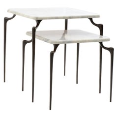 Grande table d'appoint Dojo en bronze moulé et parchemin par Elan Atelier, en stock