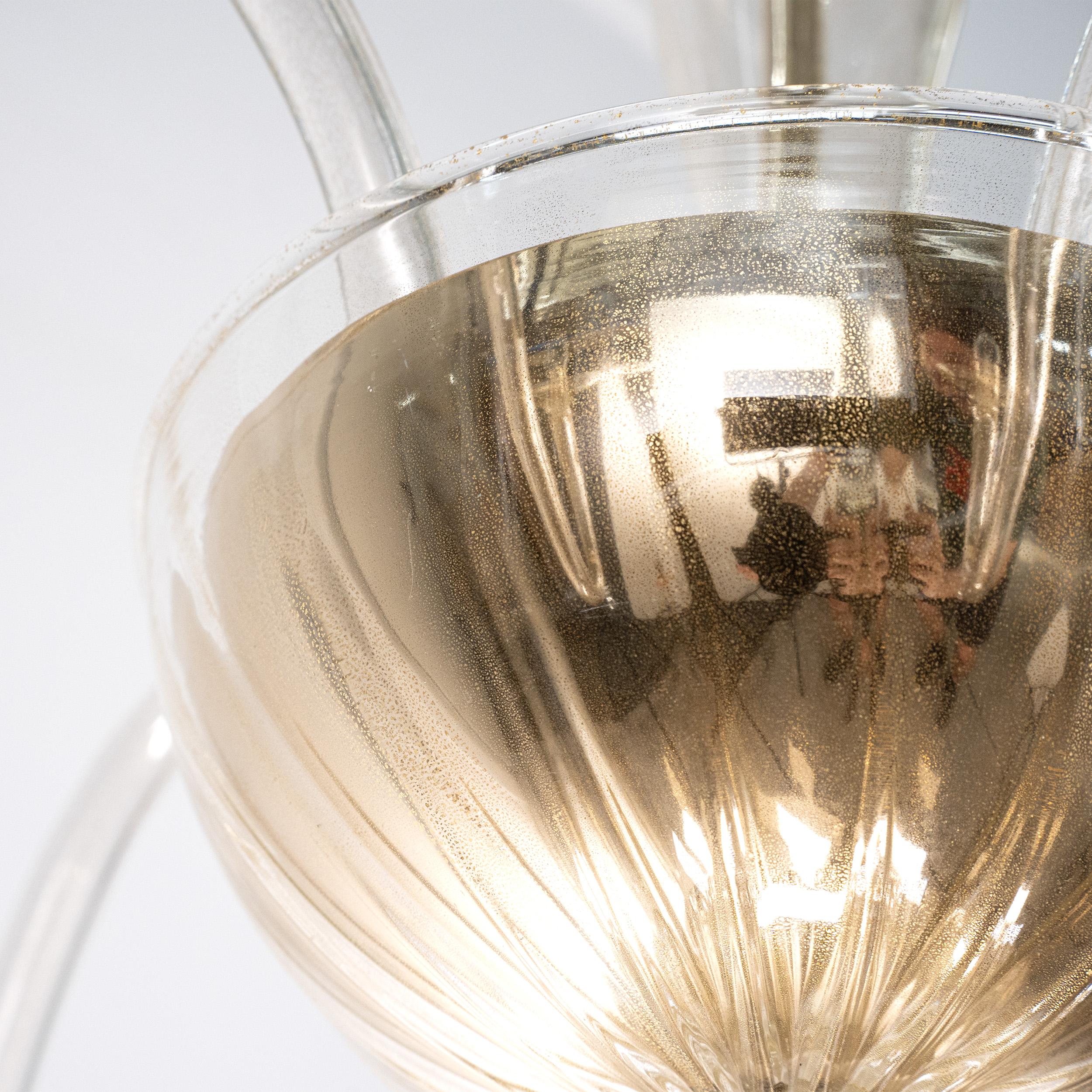 En stock grand lustre 5 lumières en verre doré de Murano, Vintage Made in Italy en vente 4