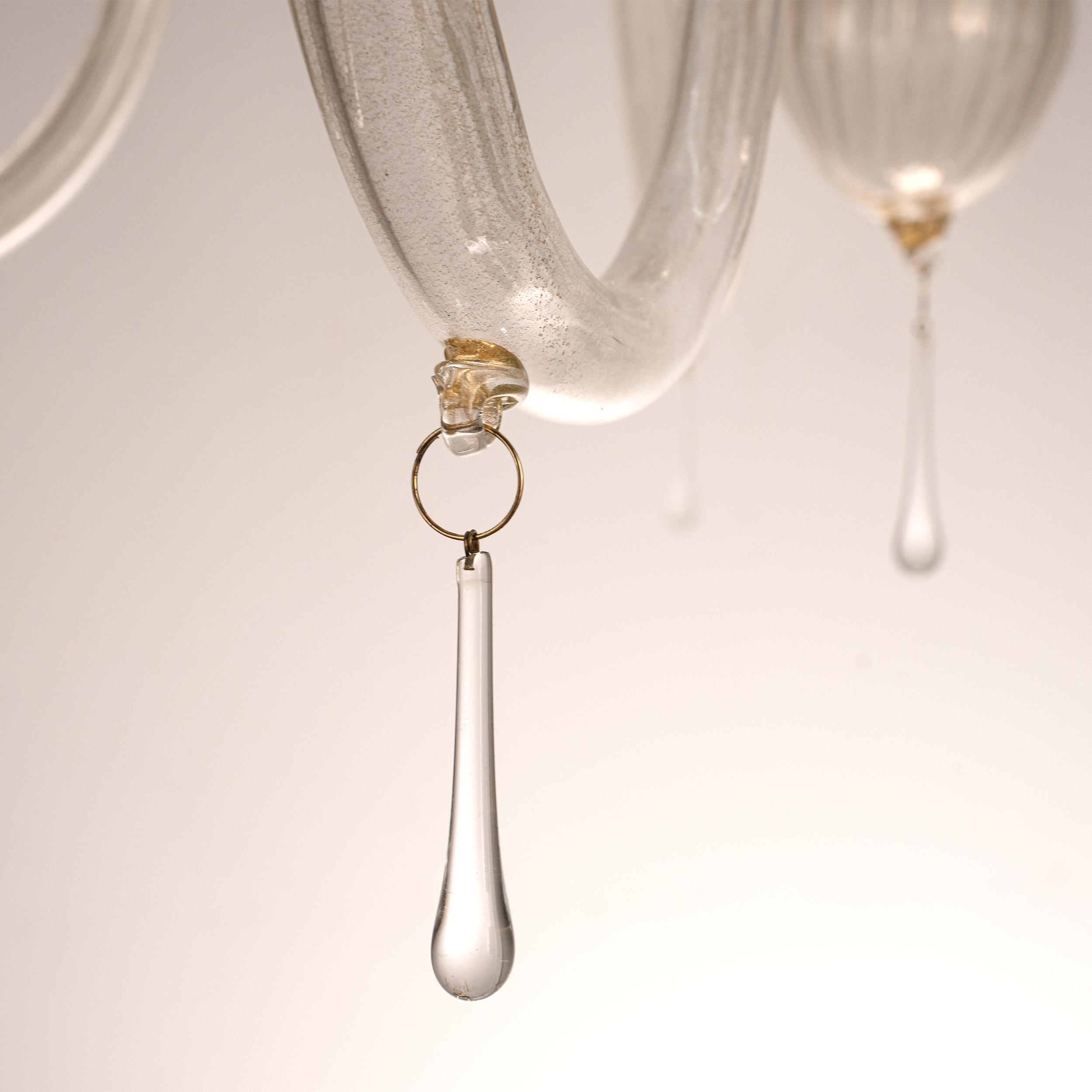 En stock grand lustre 5 lumières en verre doré de Murano, Vintage Made in Italy Excellent état - En vente à Venezia, IT