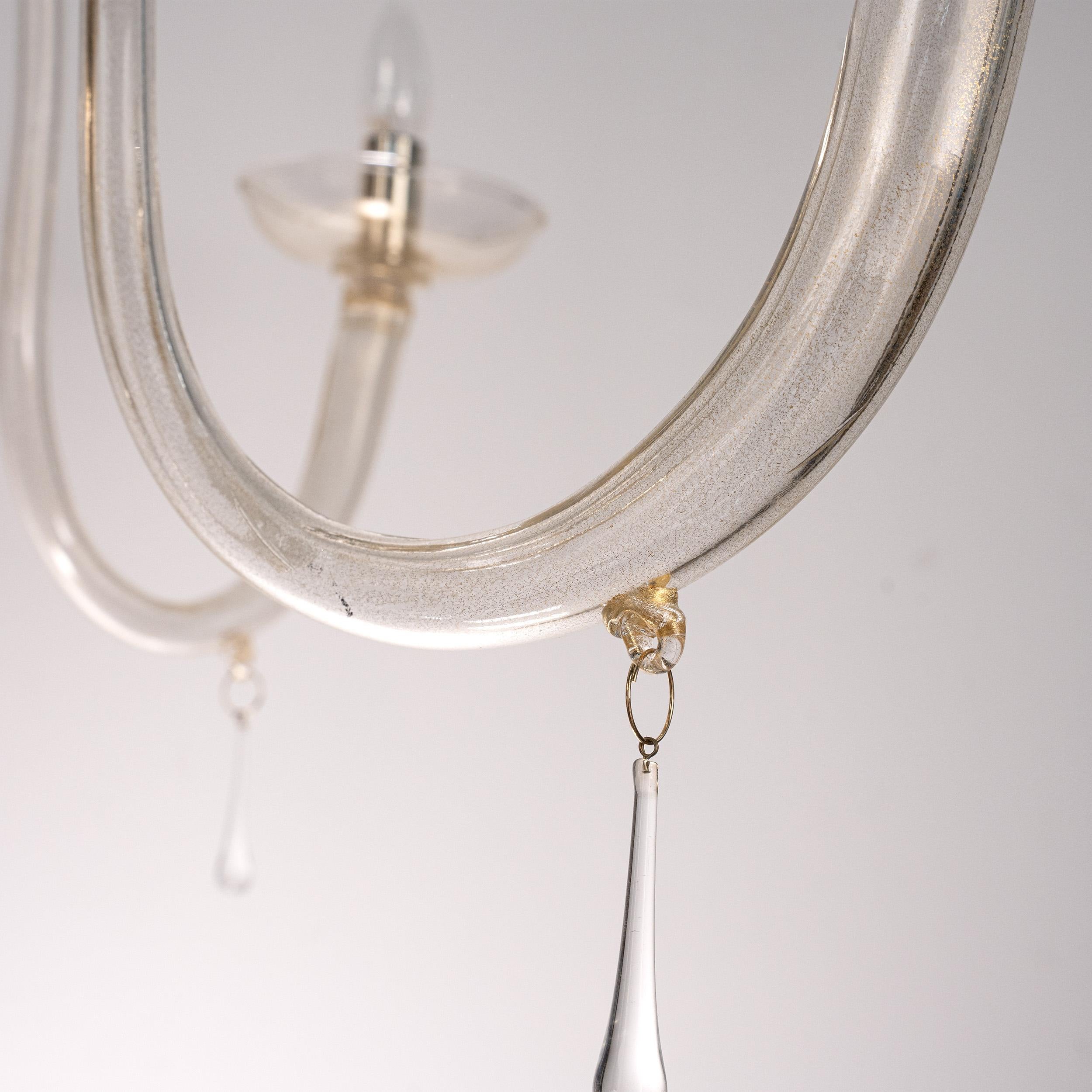 20ième siècle En stock grand lustre 5 lumières en verre doré de Murano, Vintage Made in Italy en vente