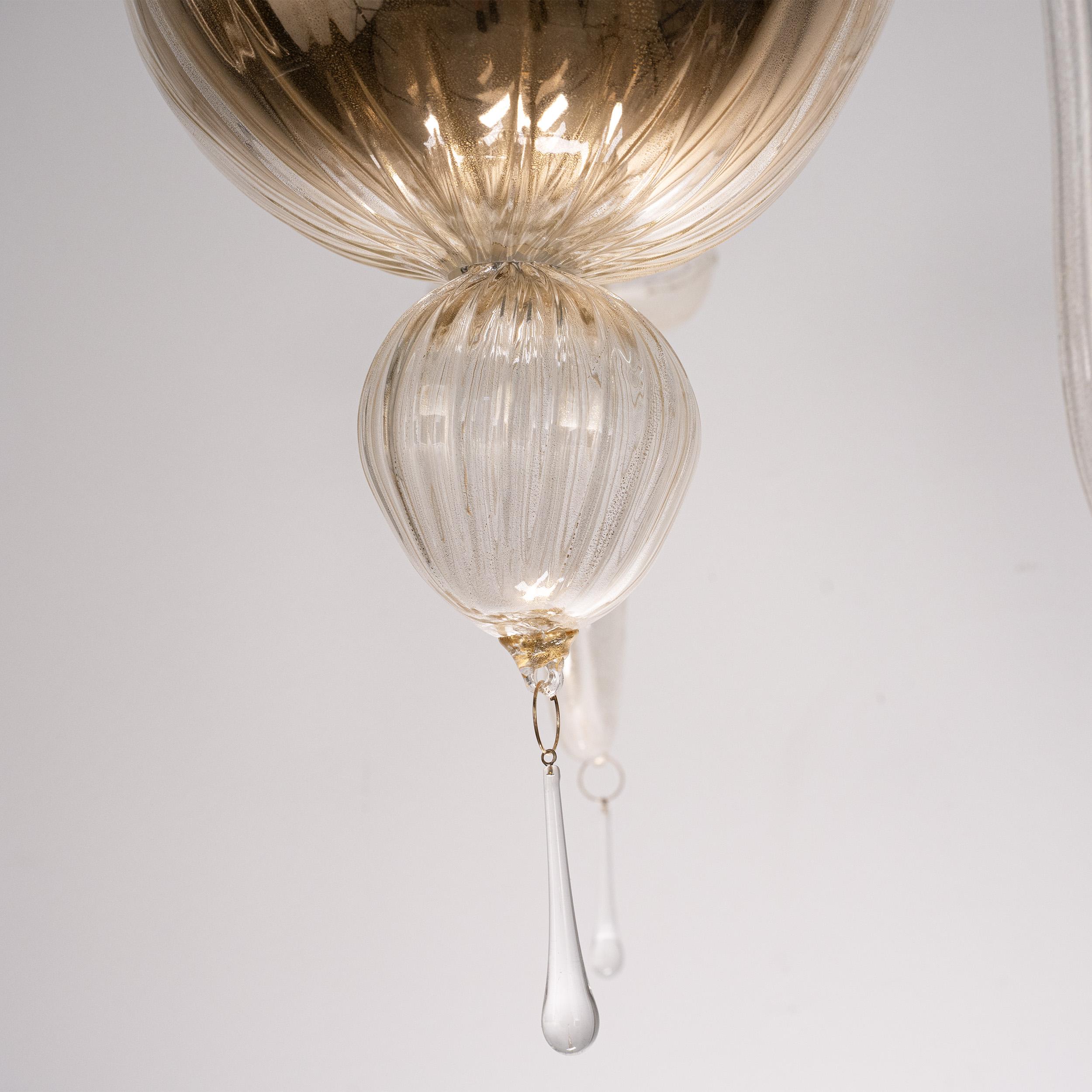 En stock grand lustre 5 lumières en verre doré de Murano, Vintage Made in Italy en vente 1