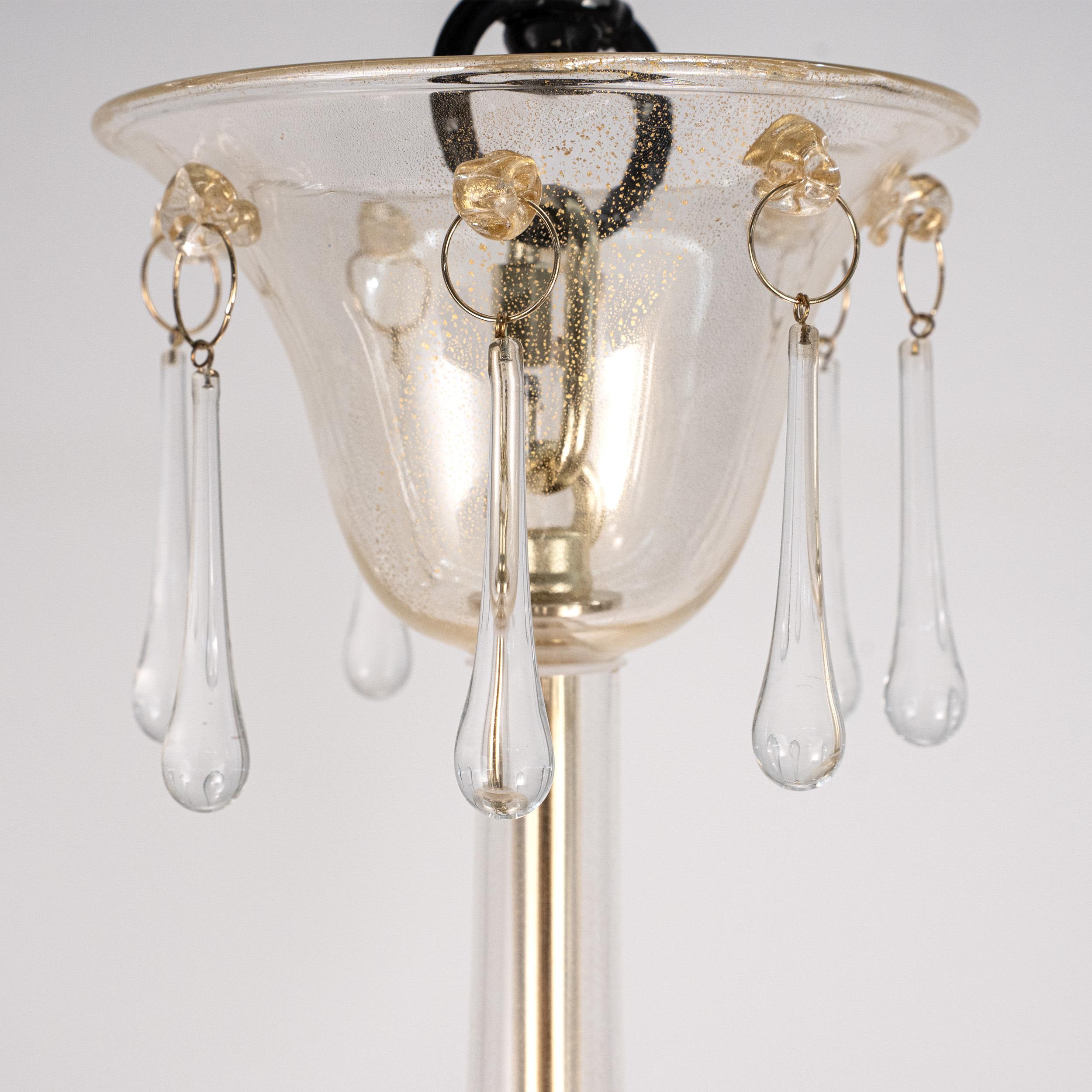 En stock grand lustre 5 lumières en verre doré de Murano, Vintage Made in Italy en vente 3