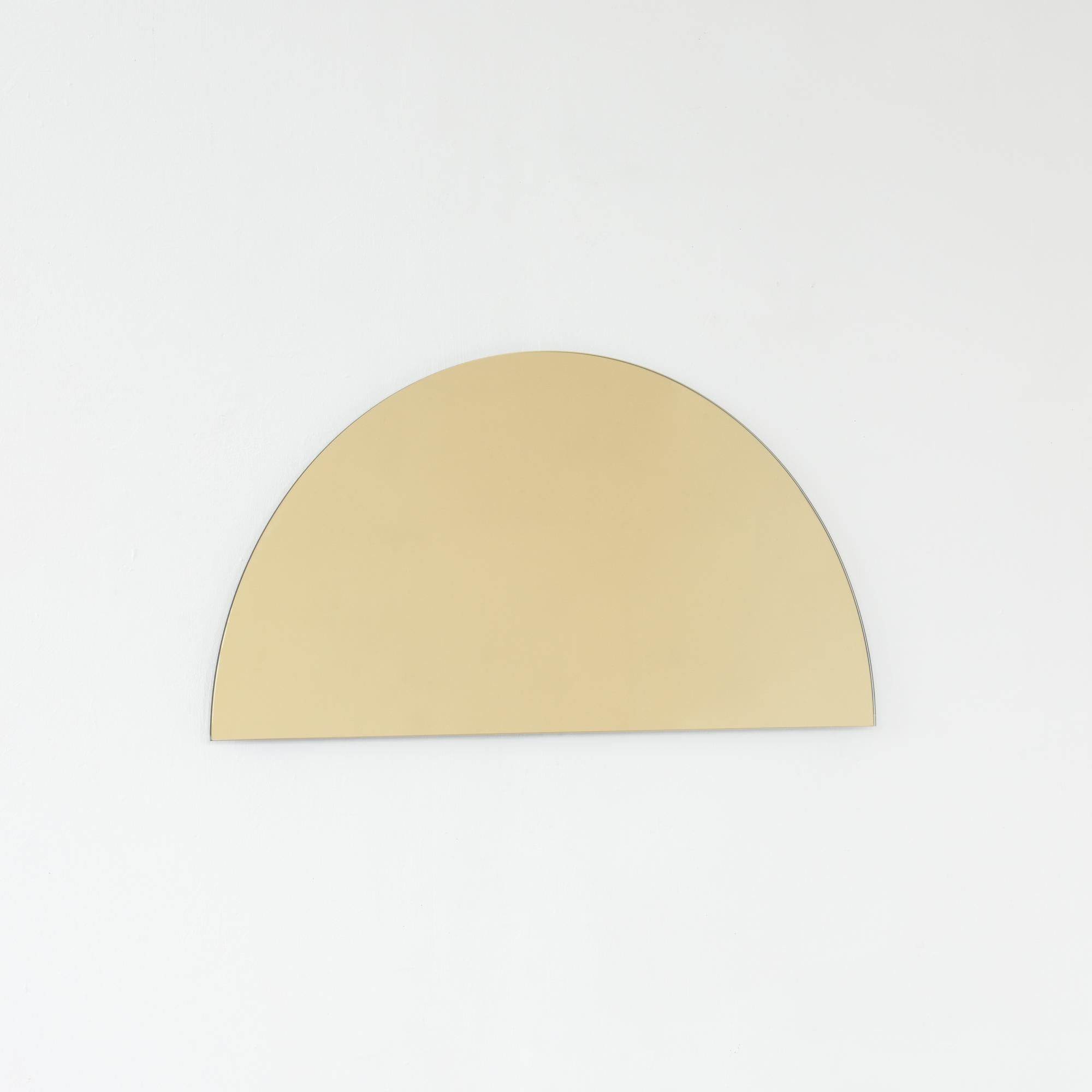 In magazzino Luna Gold Tinted Semicircular Contemporary Frameless Mirror, Large in vendita 2