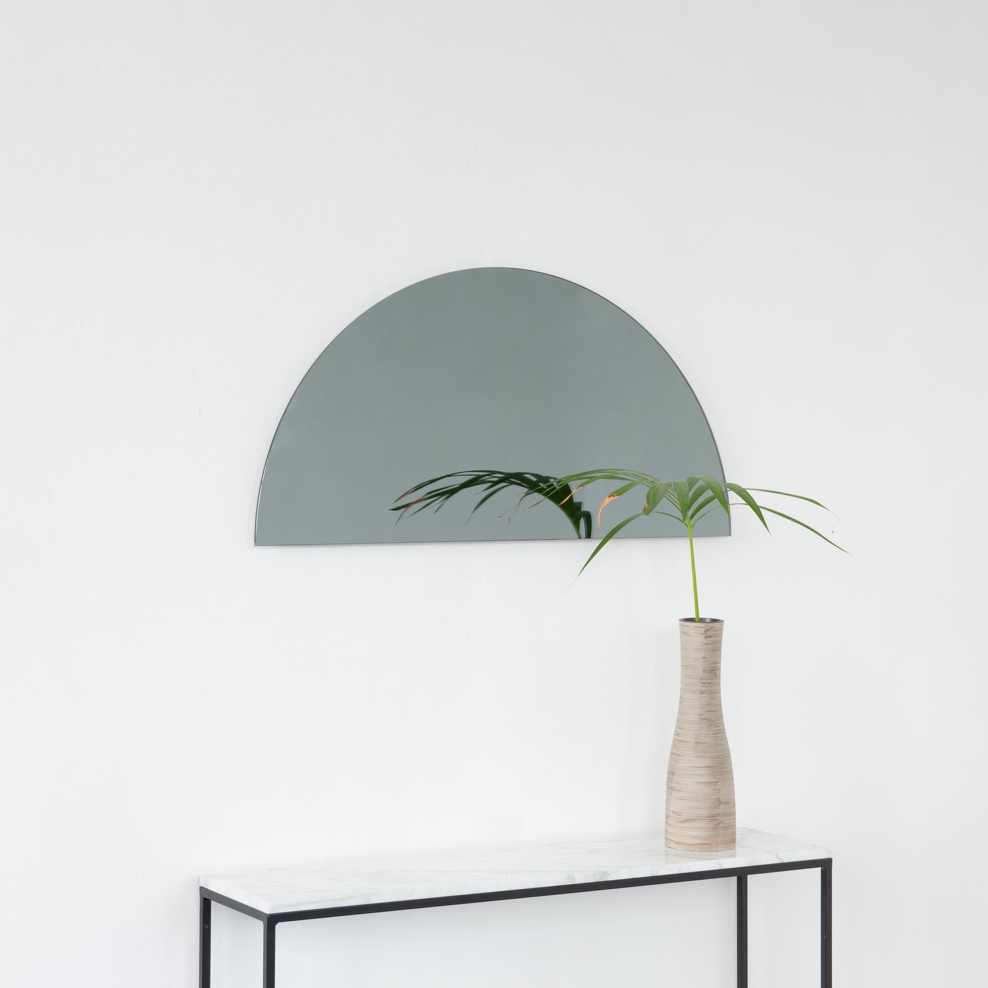 XXI secolo e contemporaneo In stock Luna Half-moon Semicircular Black Tinted Frameless Modern Mirror, Large in vendita
