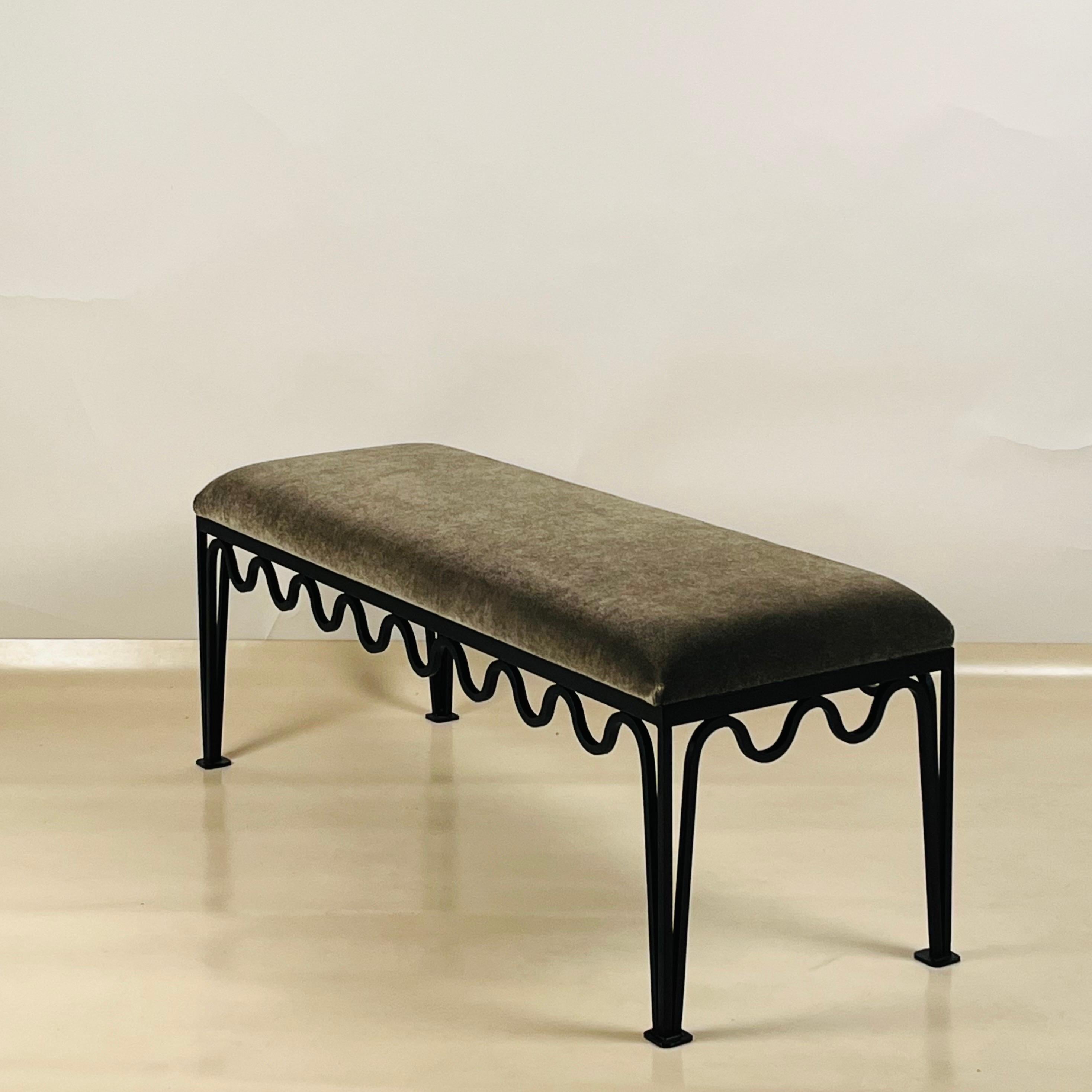 Modern In-Stock 'Méandre' Bench by Design Frères in Mohair Velvet For Sale