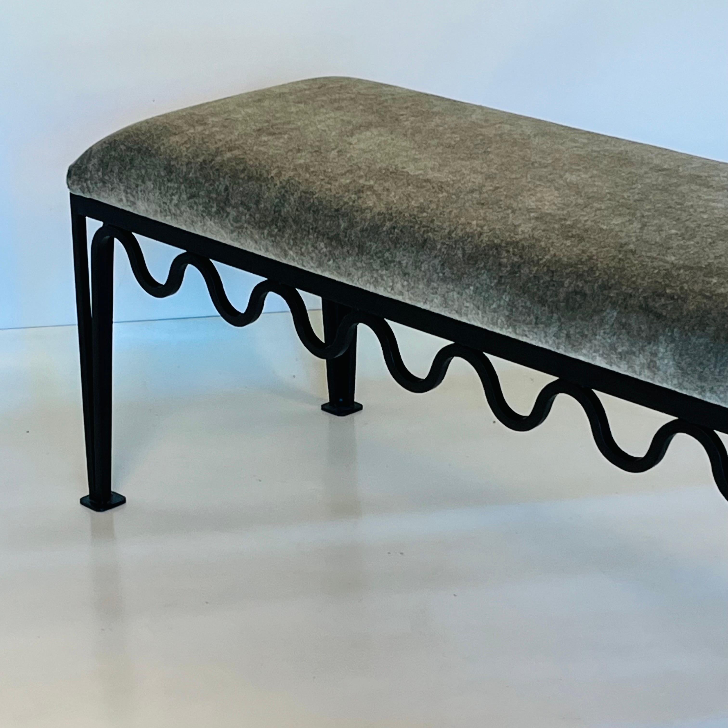 French In-Stock 'Méandre' Bench by Design Frères in Mohair Velvet For Sale