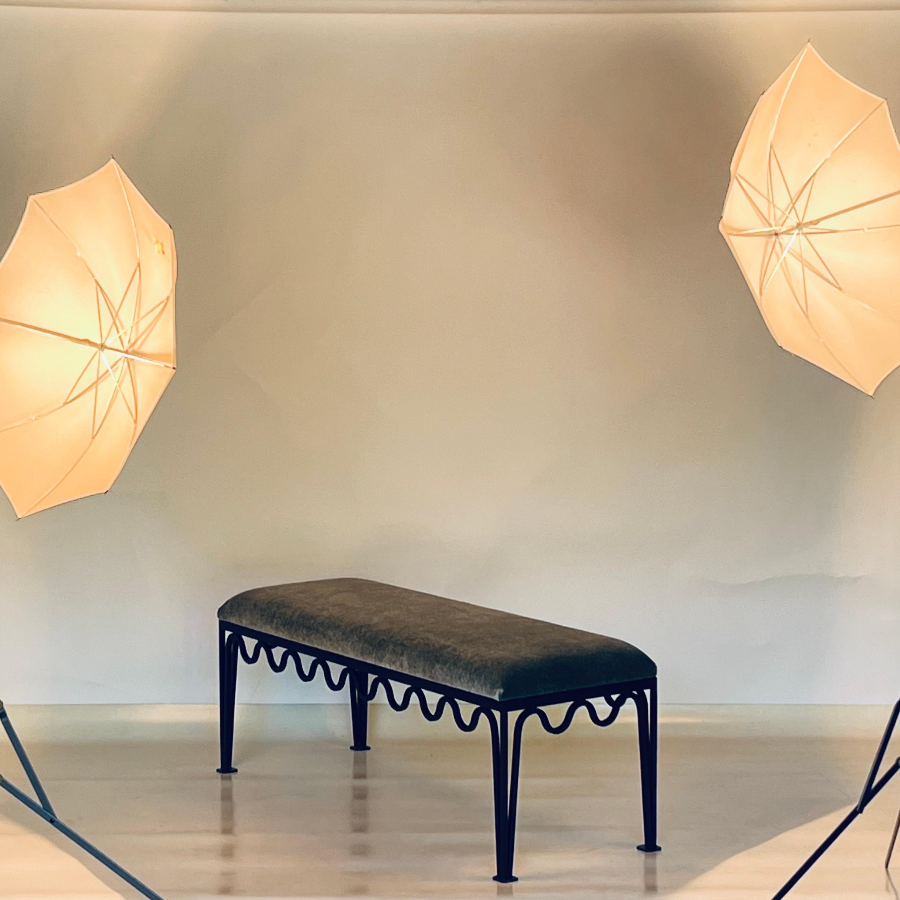 Powder-Coated In-Stock 'Méandre' Bench by Design Frères in Mohair Velvet