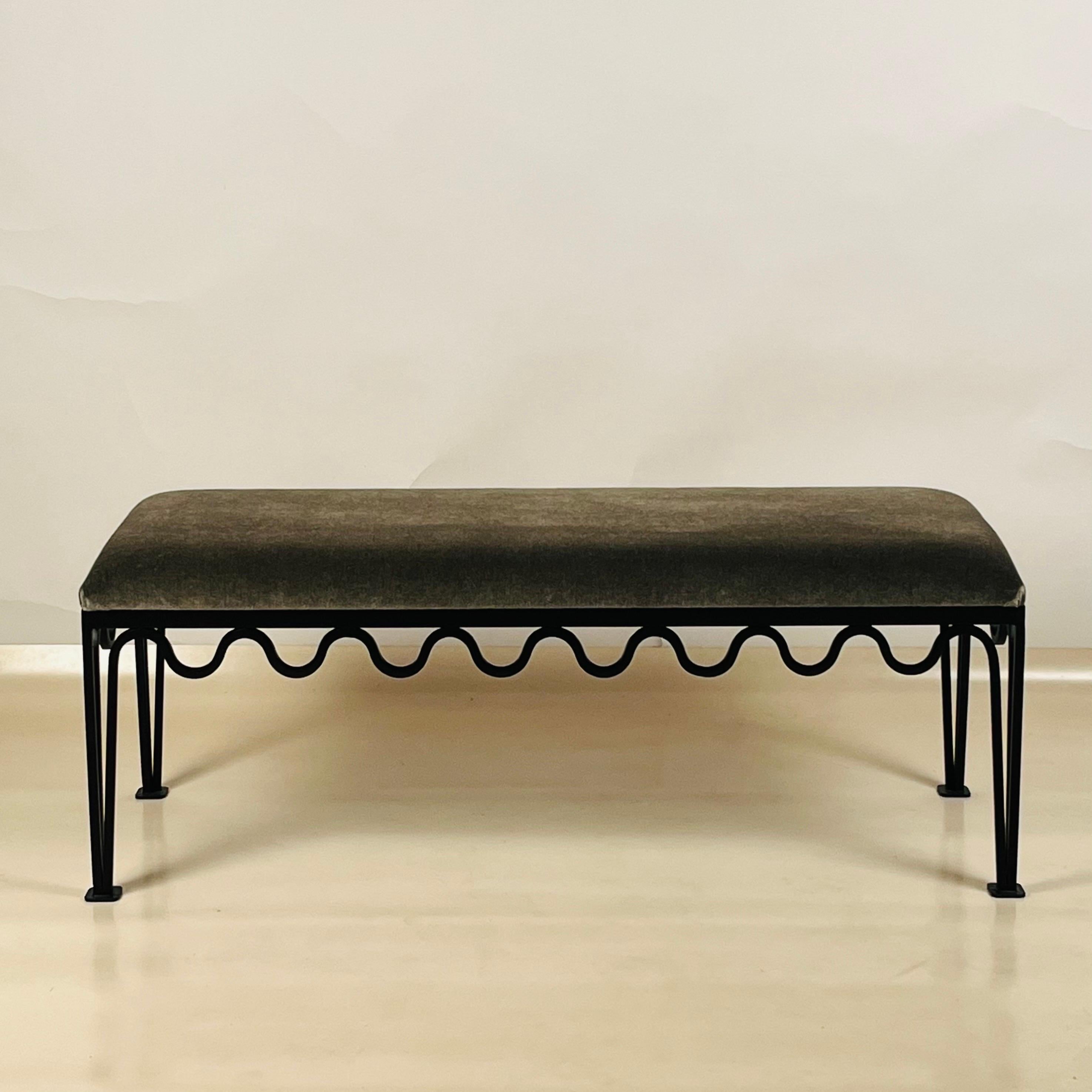 Contemporary In-Stock 'Méandre' Bench by Design Frères in Mohair Velvet For Sale