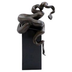In Stock Medusa Sculpture in Antique Bronze and Black Marble by Elan Atelier