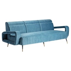 In-Stock, Midcentury Style Sofa in Sky Blue Velvet