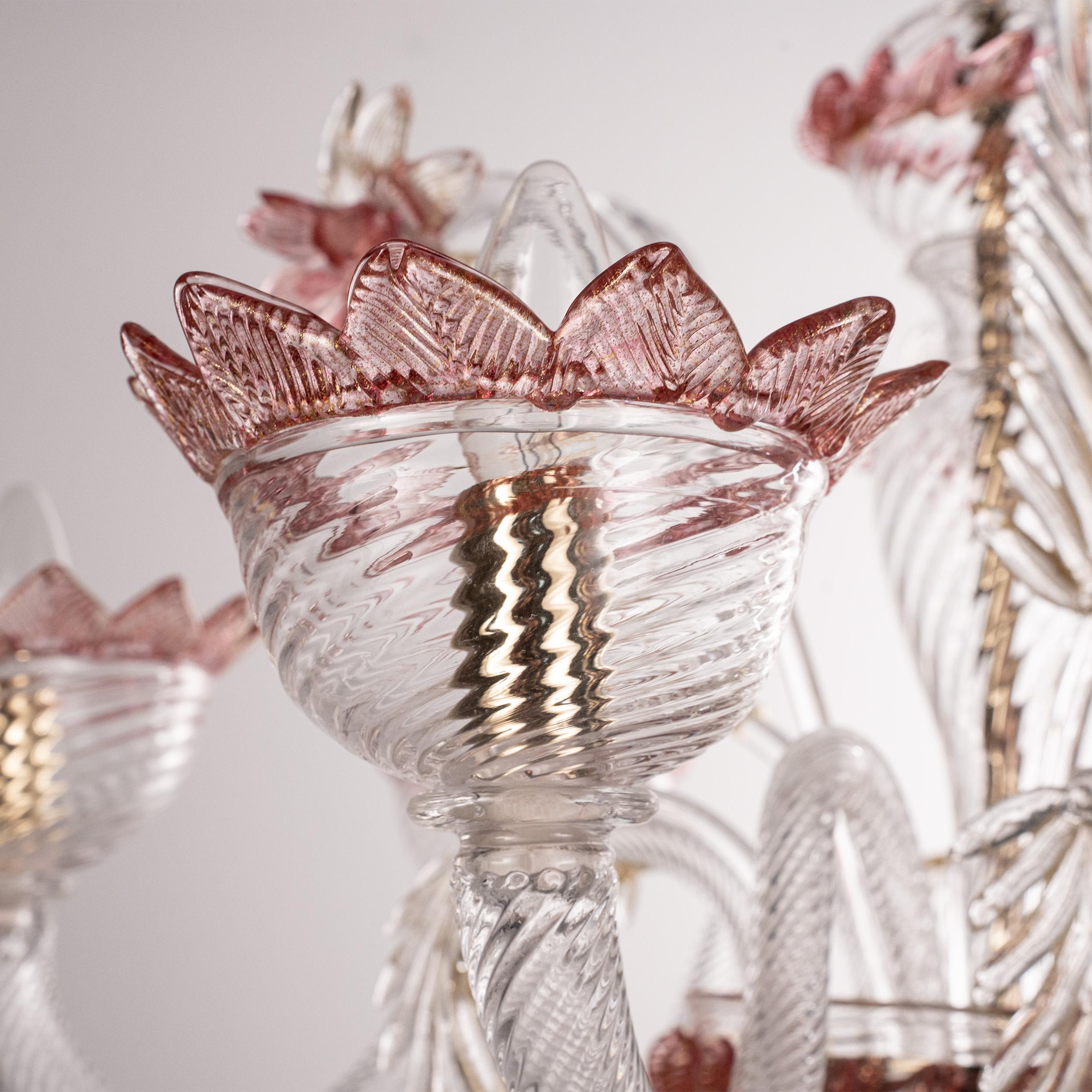 Italiano In stock Lampadario in vetro di Murano a 6 bracci in oro rubino Vintage Made in Venice Italy in vendita