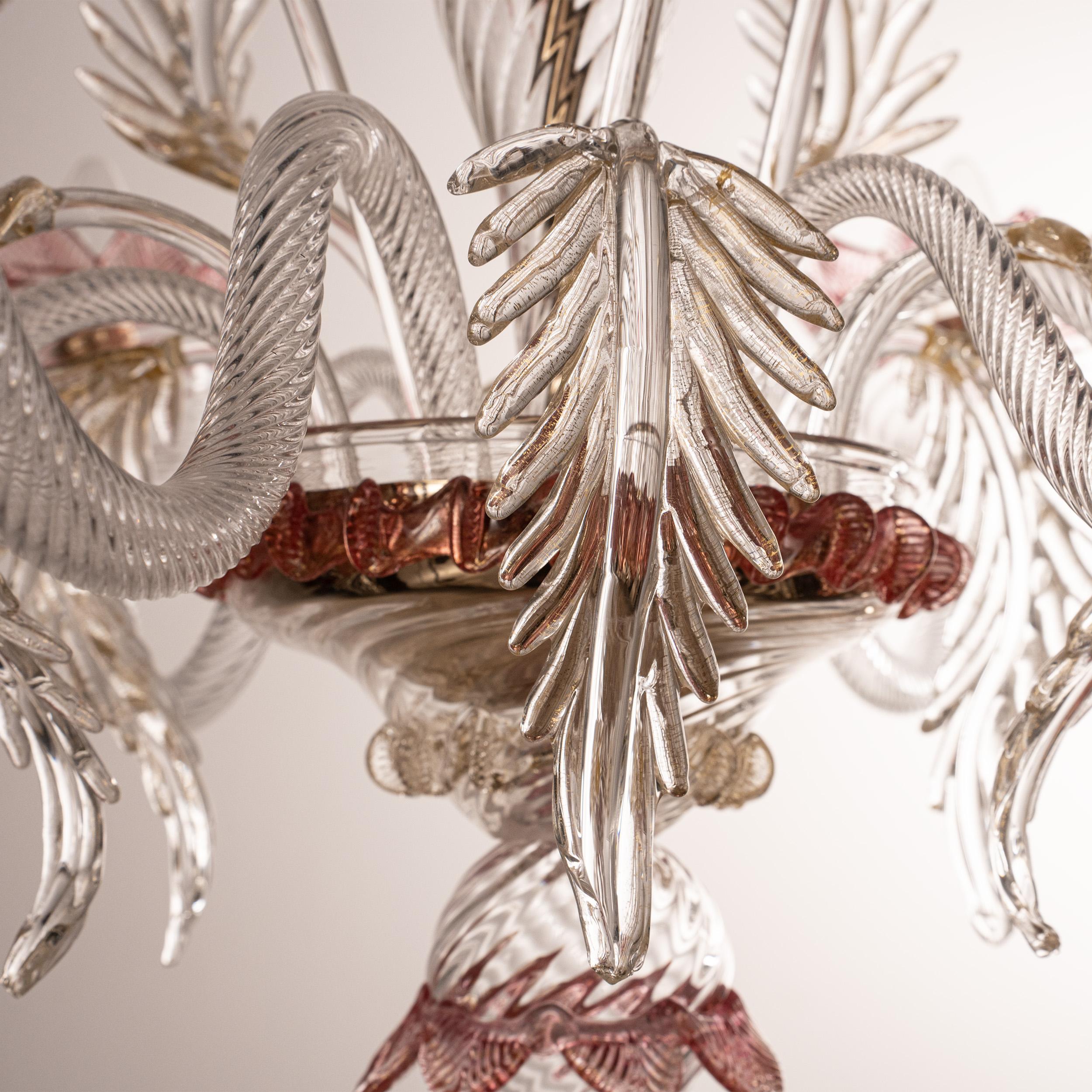 XX secolo In stock Lampadario in vetro di Murano a 6 bracci in oro rubino Vintage Made in Venice Italy in vendita