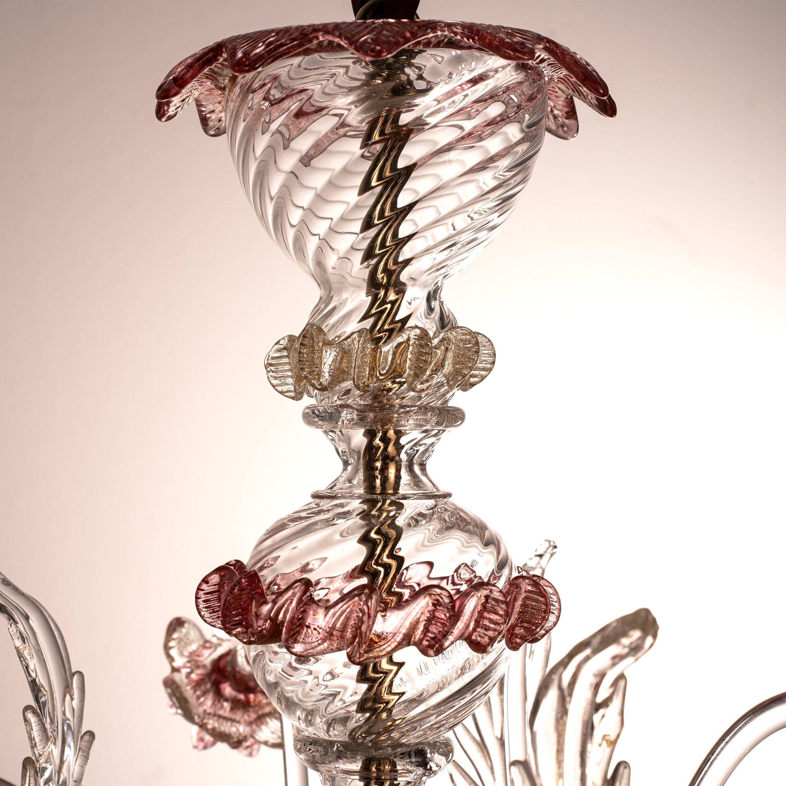In stock Lampadario in vetro di Murano a 6 bracci in oro rubino Vintage Made in Venice Italy in vendita 1