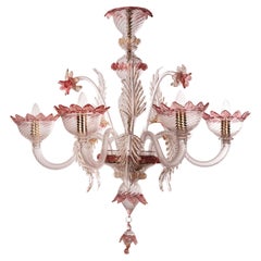 In stock Lampadario in vetro di Murano a 6 bracci in oro rubino Vintage Made in Venice Italy