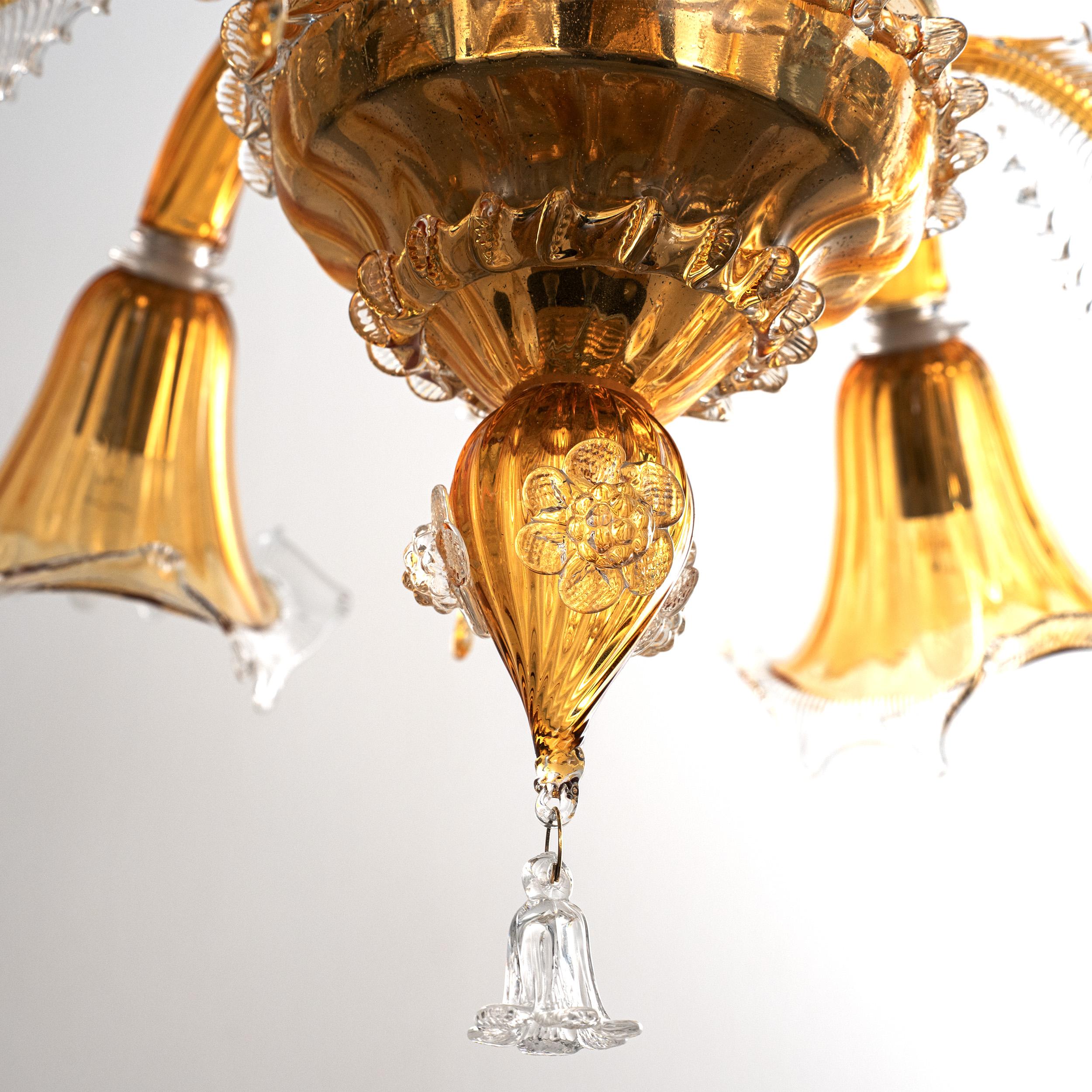 XX secolo In stock Lampadario in vetro di Murano Ambra e trasparente a 5 luci, Vintage Made in Italy in vendita