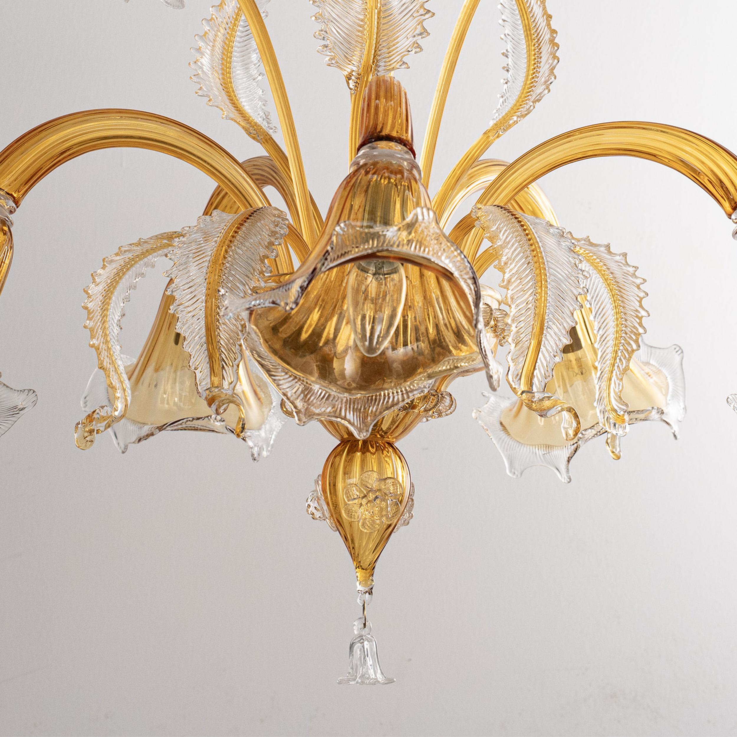 In stock Lampadario in vetro di Murano Ambra e trasparente a 5 luci, Vintage Made in Italy in vendita 2