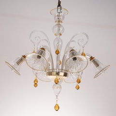 In stock Murano glass chandelier Amber and clear 6 lights, Vintage Made in Italy