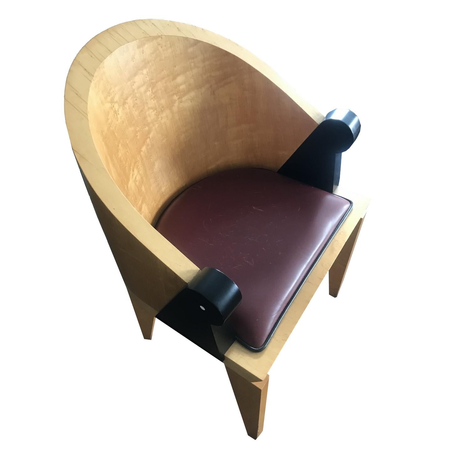 Modern In Stock in Los Angeles, Set of 2 Michael Graves Parrot Chairs Burgundy Leather