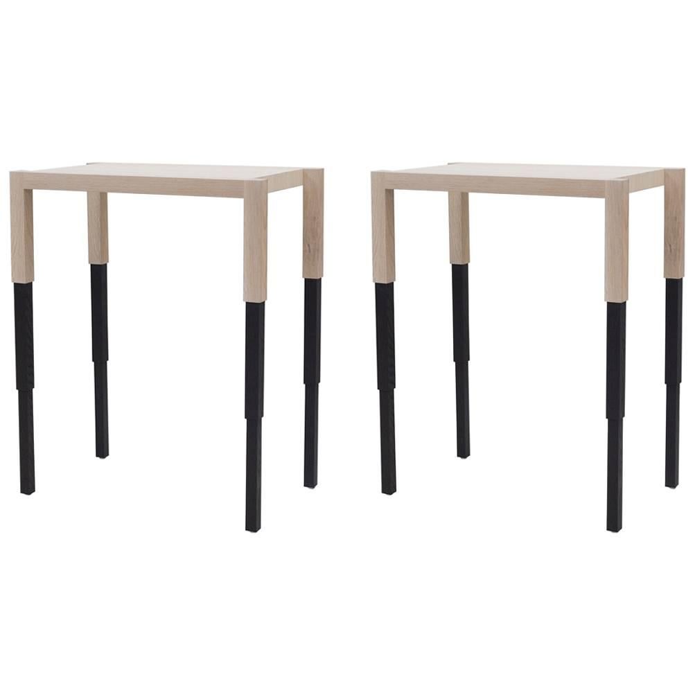 In stock Qty: 2 
Special edition oak Siamese finish side tables by May Furniture
Shown: Whitewash and blackened oak
Dimensions: 24