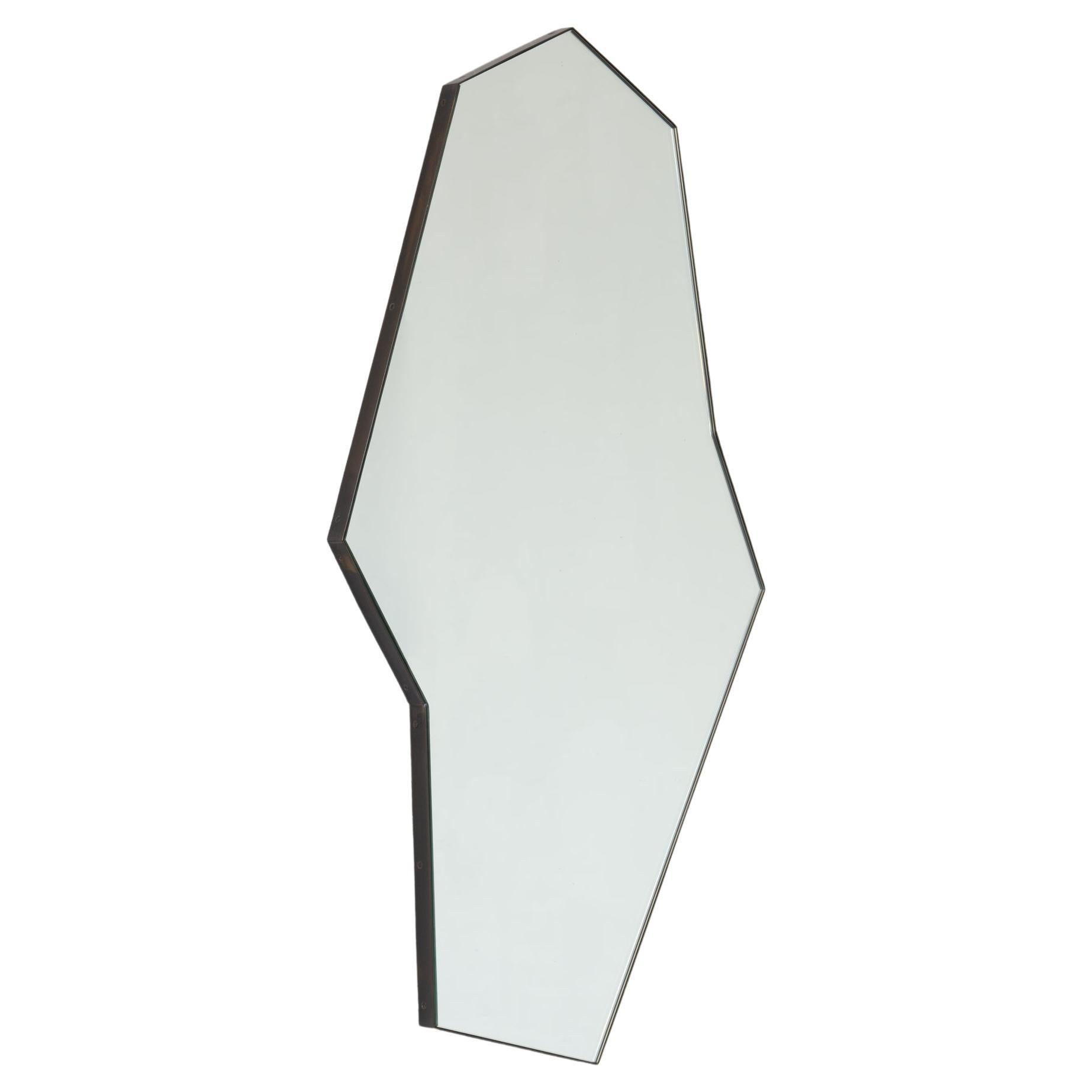 In Stock Octagon Bapa Irregular shaped Art Deco Mirror with Bronze Patina Frame For Sale