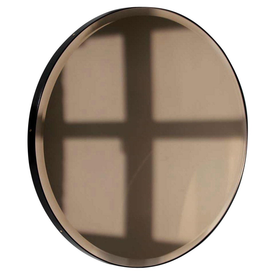 In Stock Orbis Bevelled Bronze Tinted Round Mirror, Black Frame, Medium