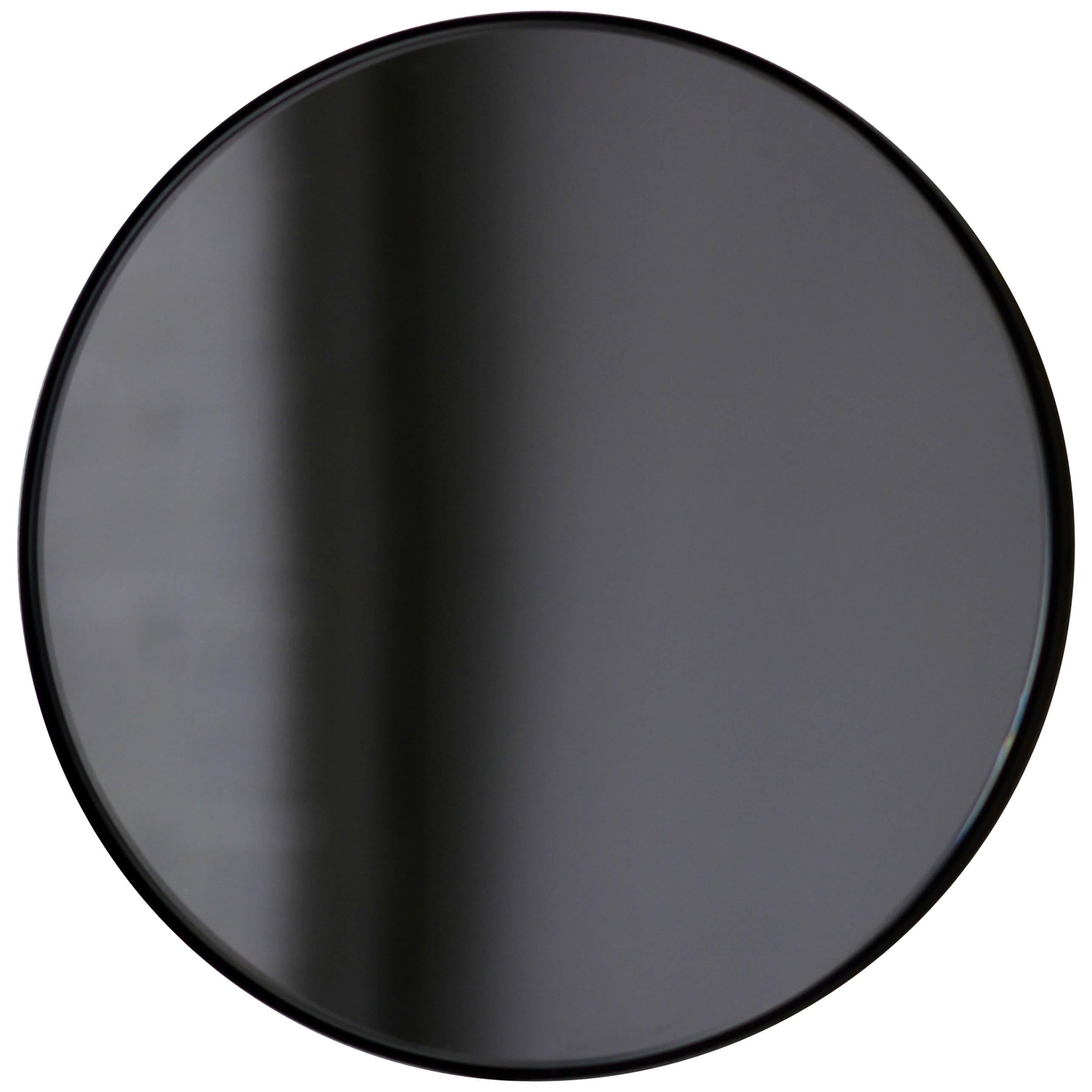 En stock Orbis Black Tinted Modern Round Mirror with Black Frame, Regular