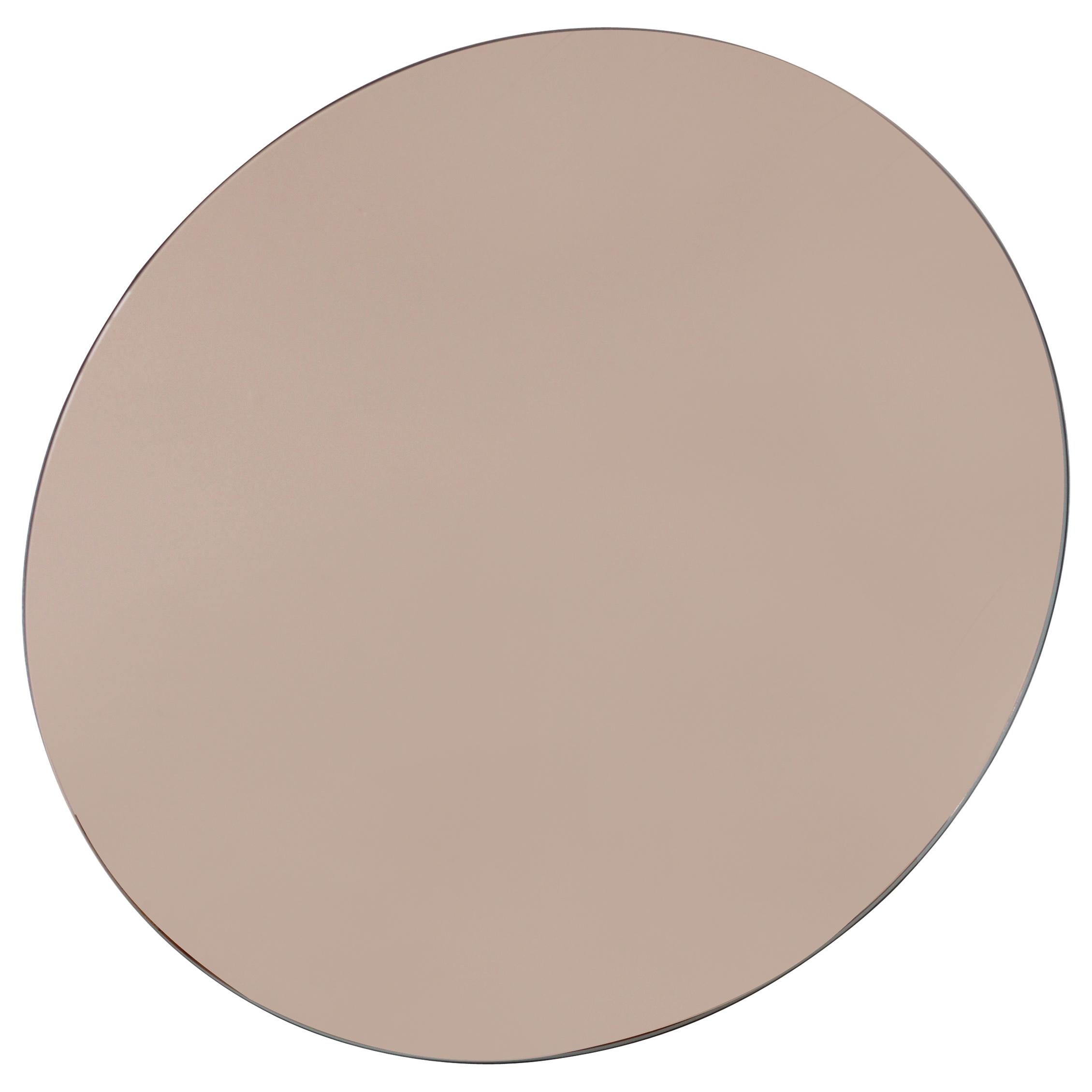 In Stock Orbis Rose / Peach Tinted Round Contemporary Frameless Mirror, Large For Sale