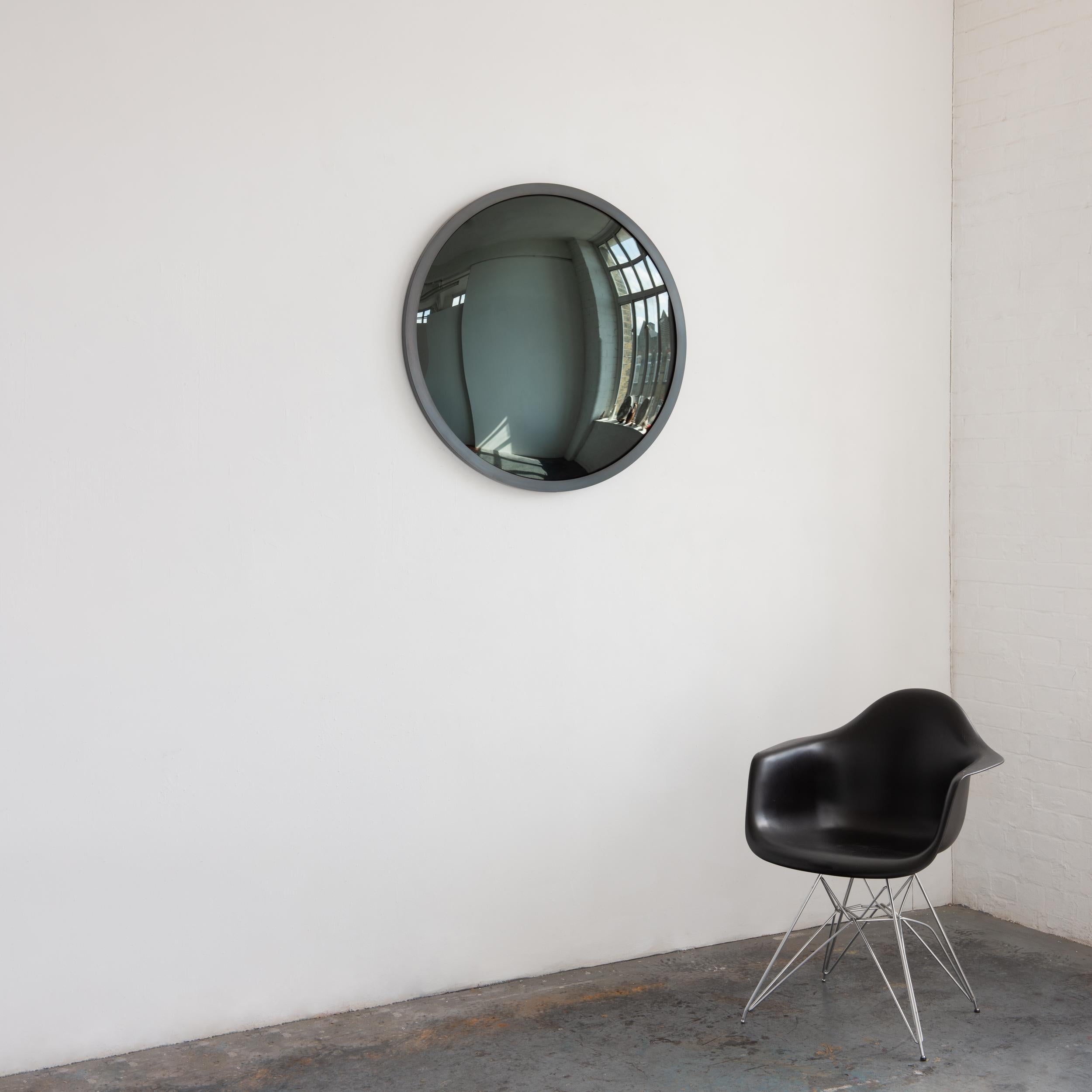In Stock Orbis Round Black Tinted Convex Mirror, Blackened Metal Frame, Large In New Condition For Sale In London, GB