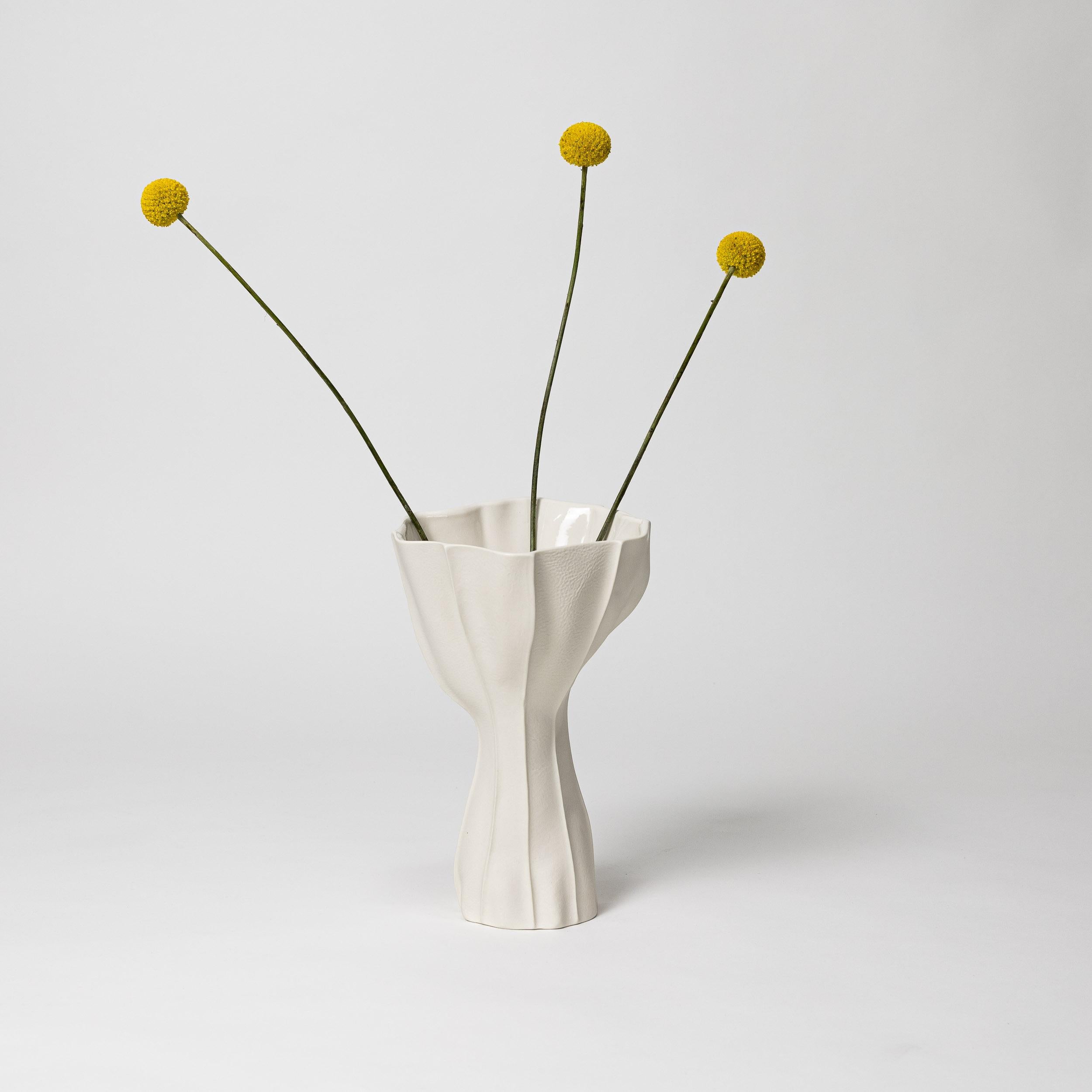Modern In-Stock, Organic Ceramic Kawa Vase 9.1, White, Textured, Sculptural, Porcelain  For Sale