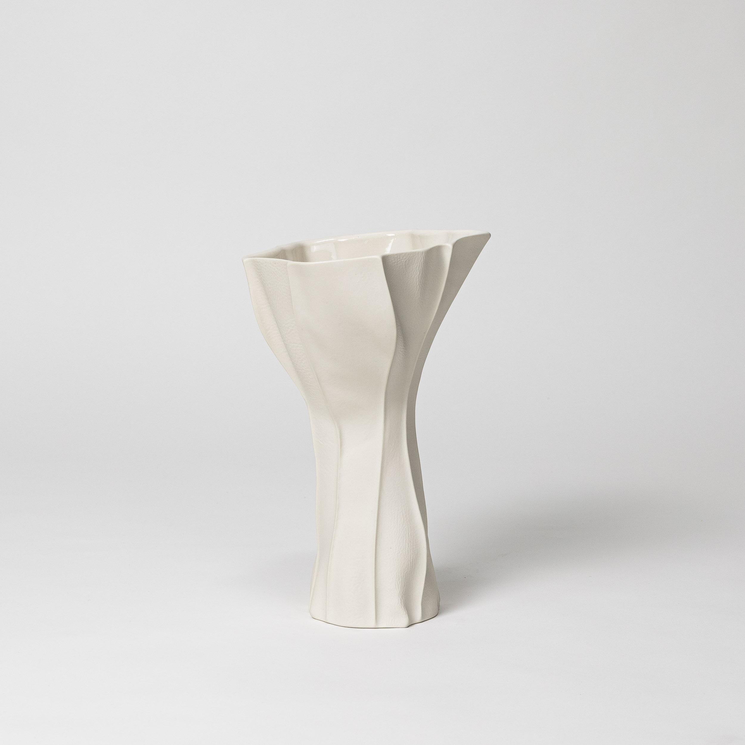 American In-Stock, Organic Ceramic Kawa Vase 9.1, White, Textured, Sculptural, Porcelain  For Sale