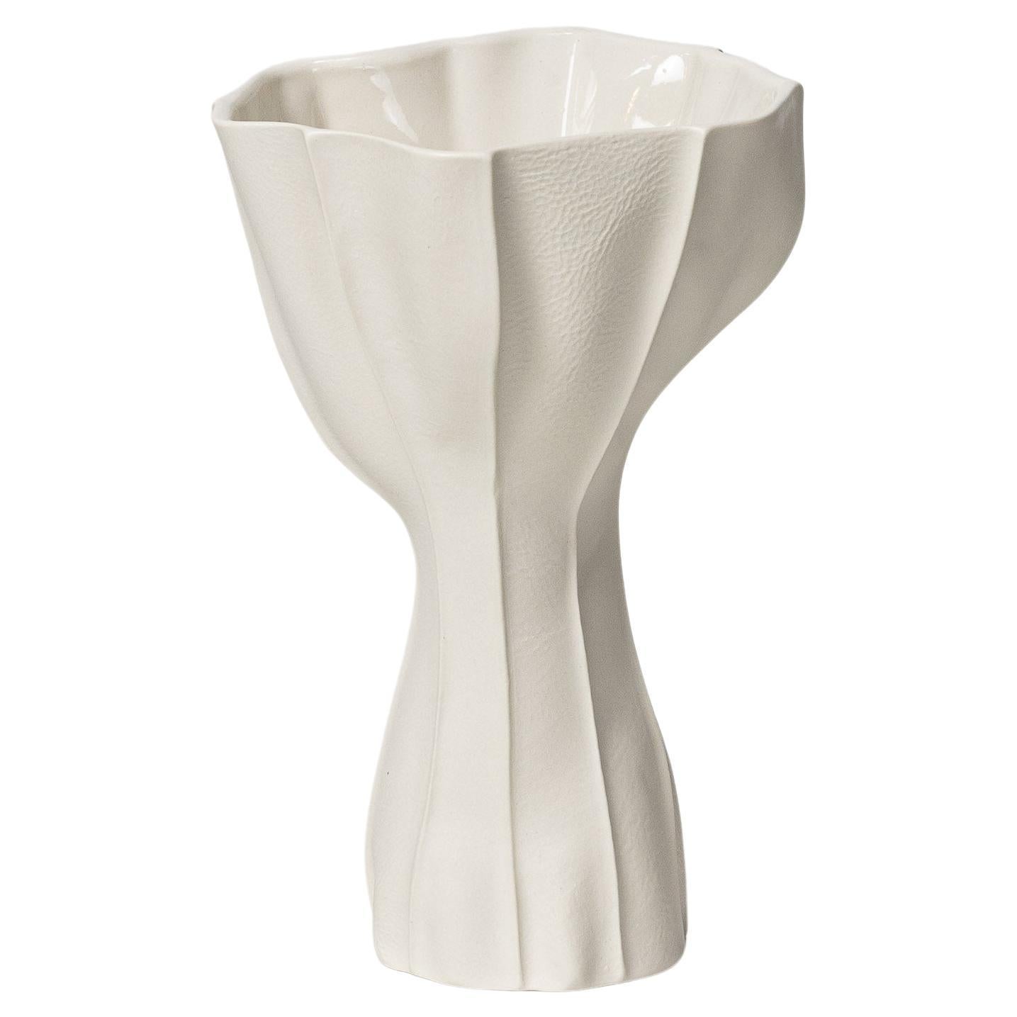 In-Stock, Organic Ceramic Kawa Vase 9.1, White, Textured, Sculptural, Porcelain  For Sale