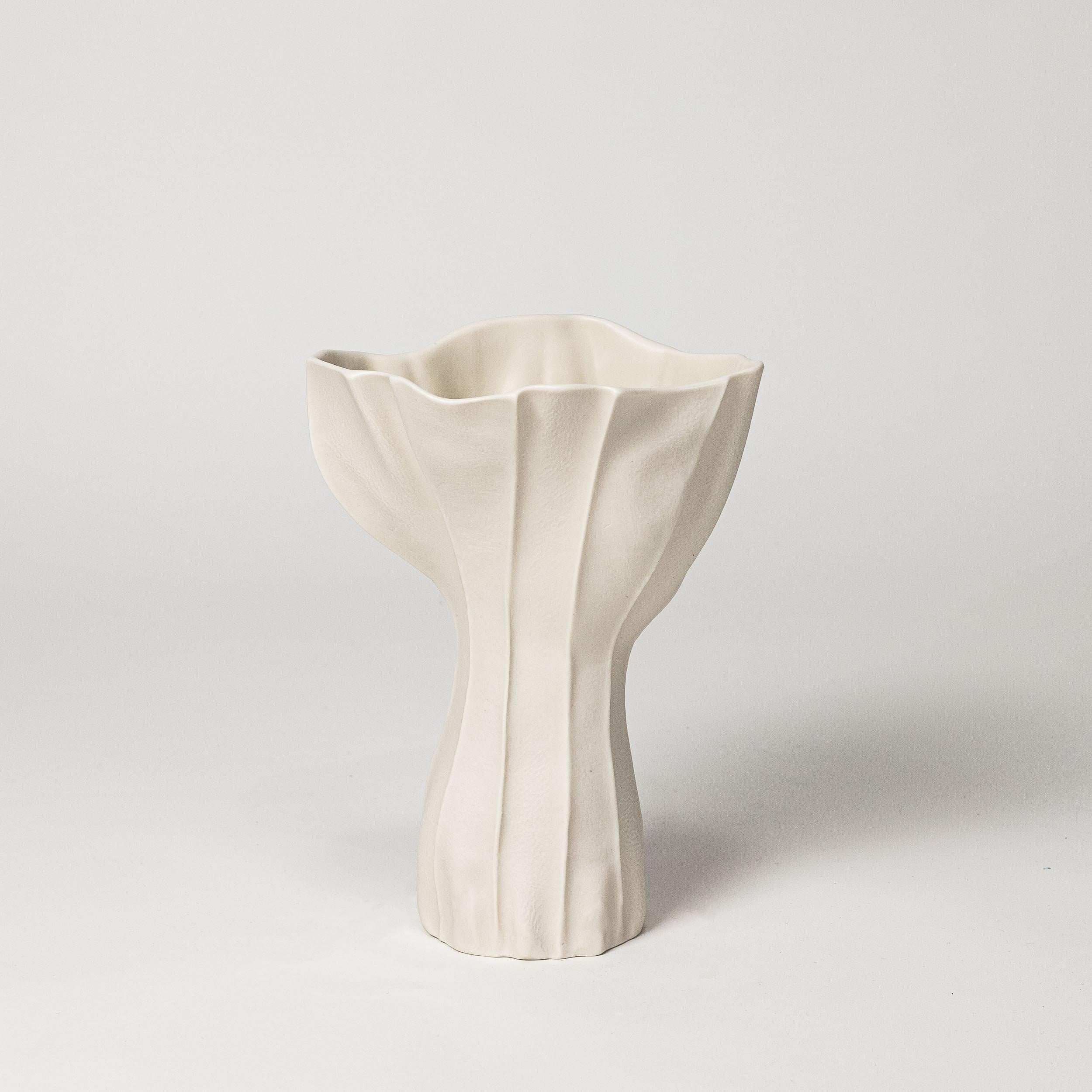 Modern In-Stock, Organic Ceramic Kawa Vase 9.4, White, Textured, Sculptural, Porcelain For Sale
