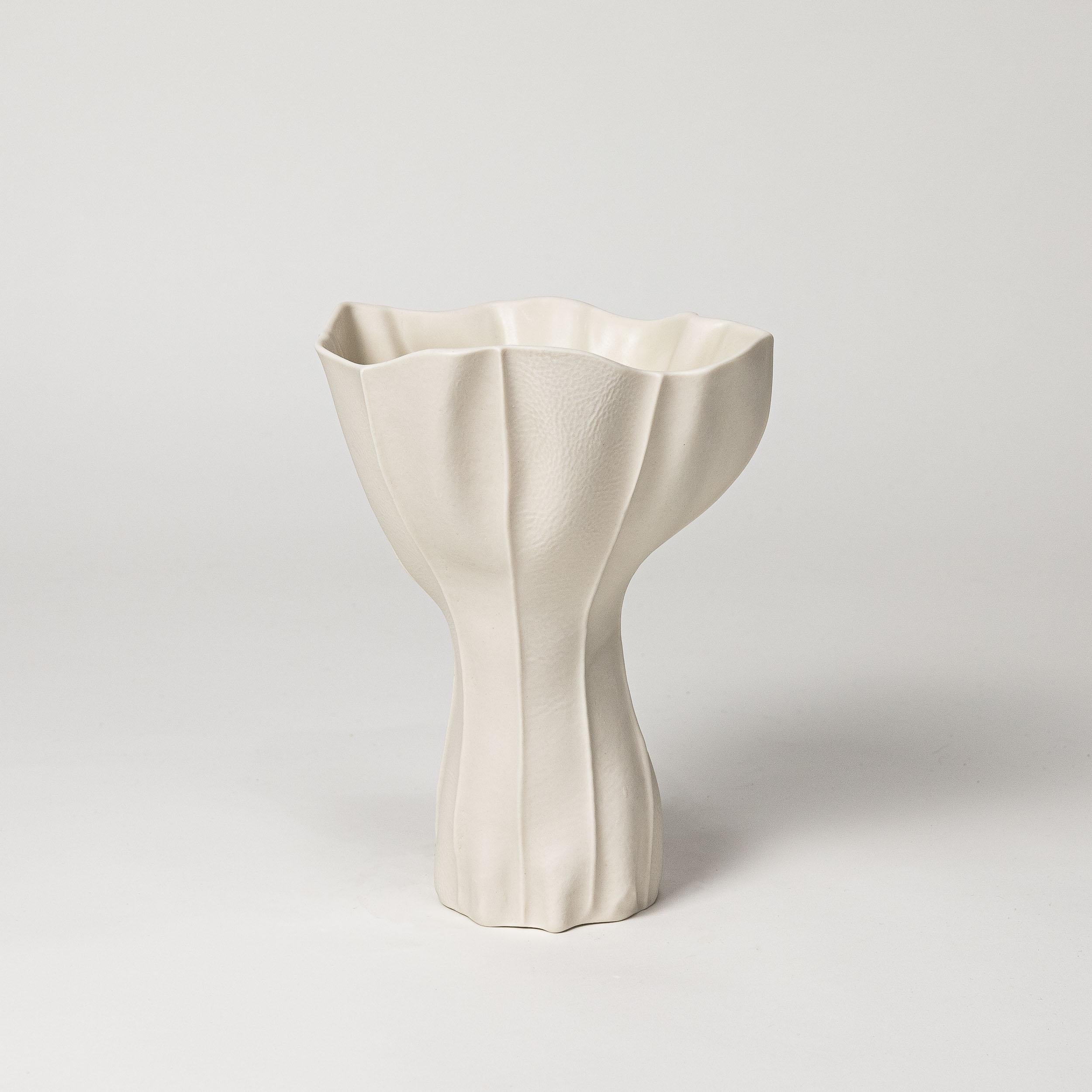 American In-Stock, Organic Ceramic Kawa Vase 9.4, White, Textured, Sculptural, Porcelain For Sale