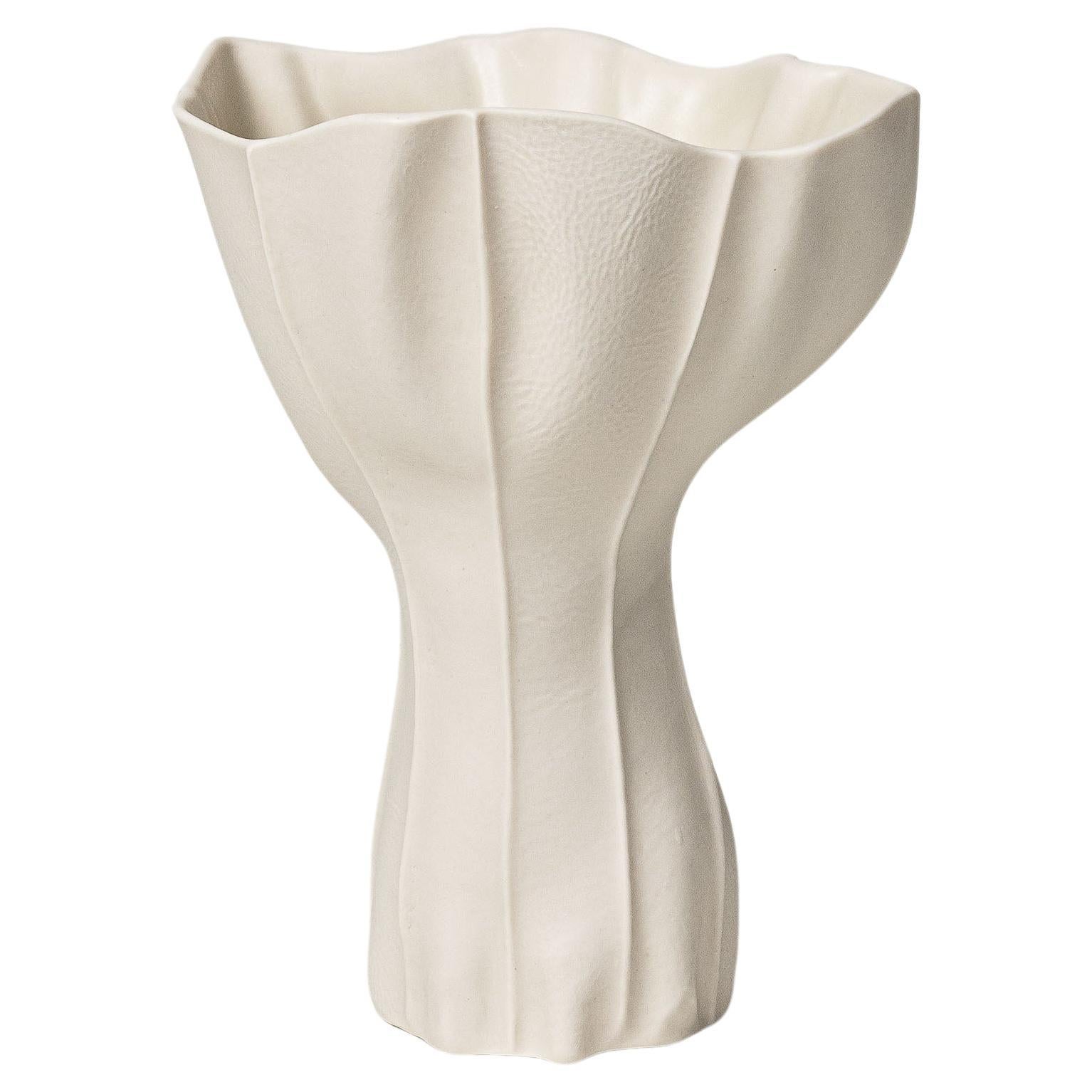 En stock, Jarrón Kawa Vase de cerámica orgánica 9.4, blanco, con textura, escultural, porcelana