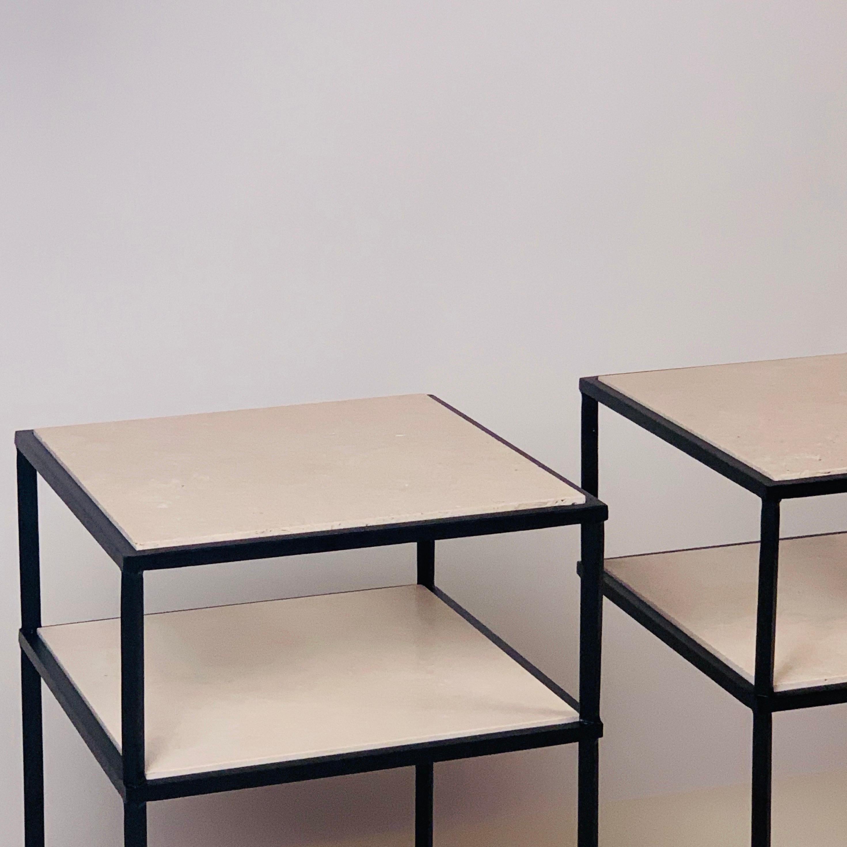 Polished In-Stock Pair of 2-Tier Entretoise Side Tables by Design Frères For Sale