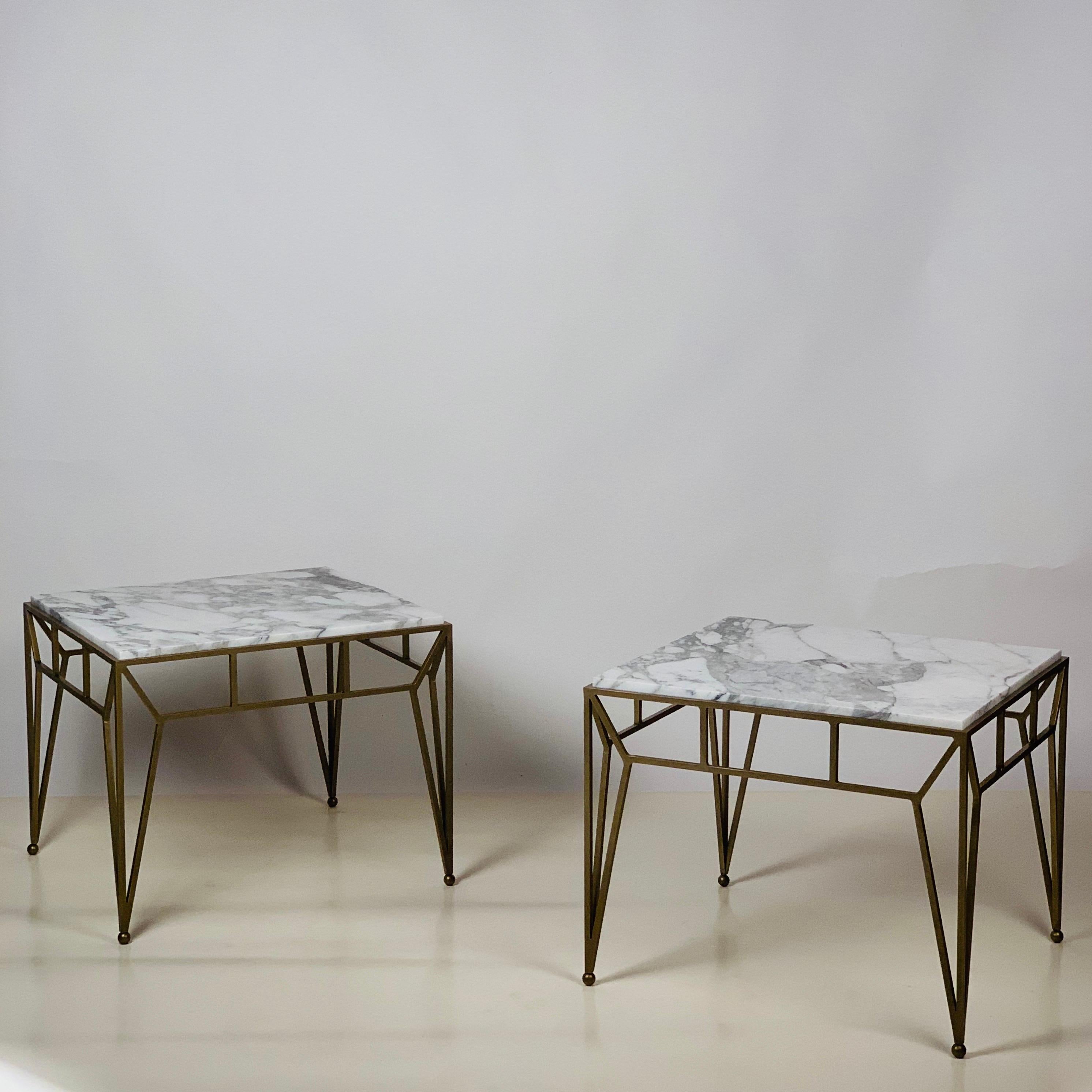 In-stock pair of large 'Angulaire' marble side or end tables by Design Frères.

This pair is available now and ready to ship.