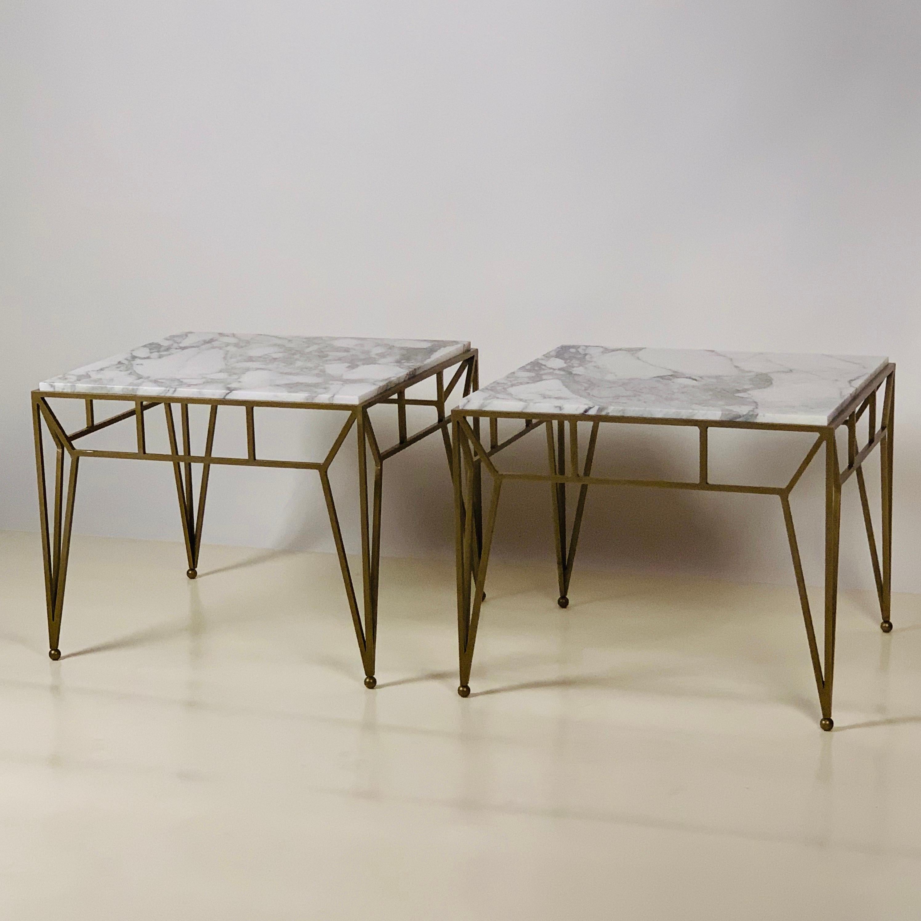 French In-Stock Pair of Large 'Angulaire' Marble Side or End Tables by Design Frères For Sale