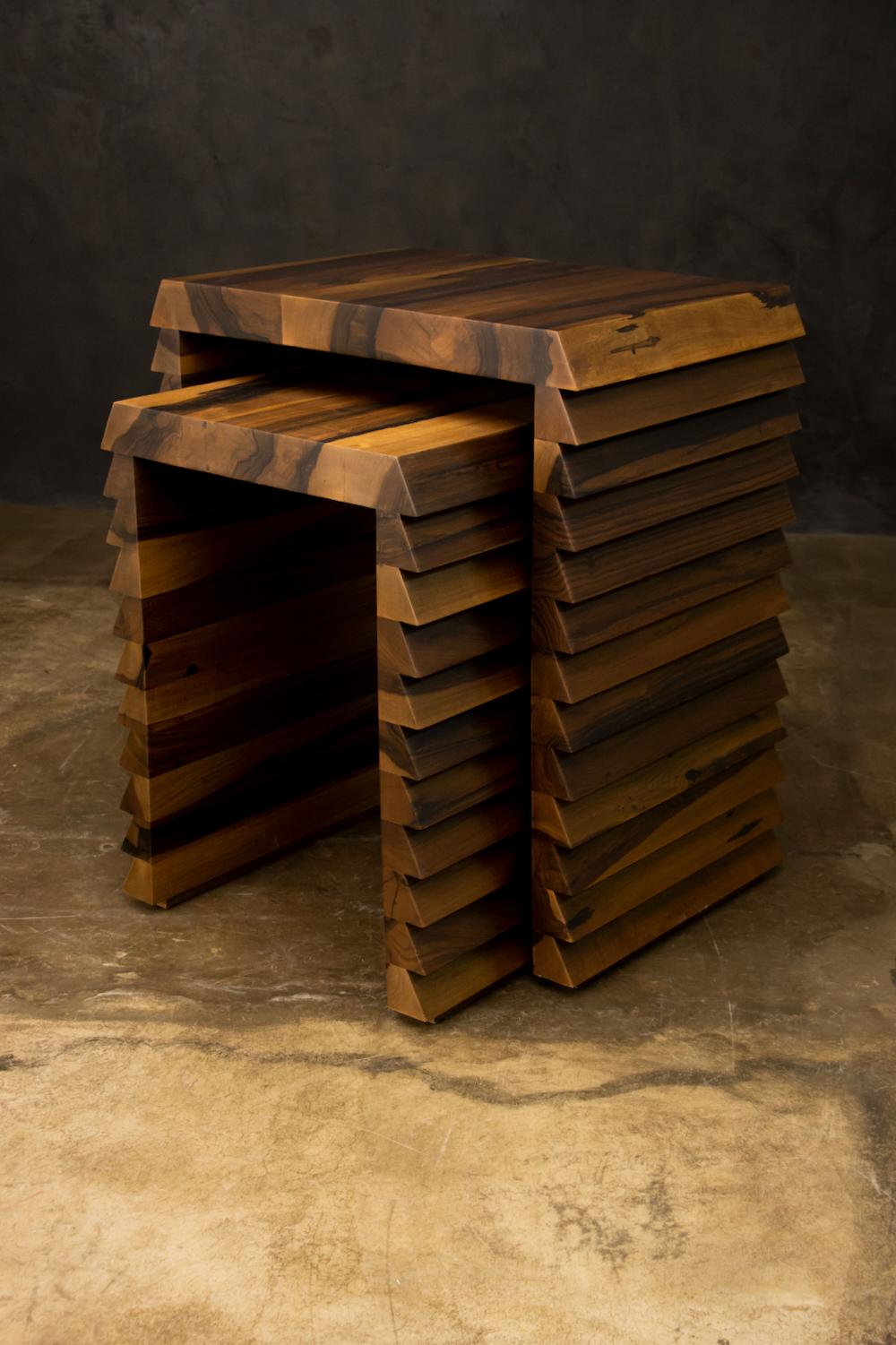 Art Deco Pair of Solid Exotic Wood Nesting Tables from Costantini, Dorena, in Stock For Sale