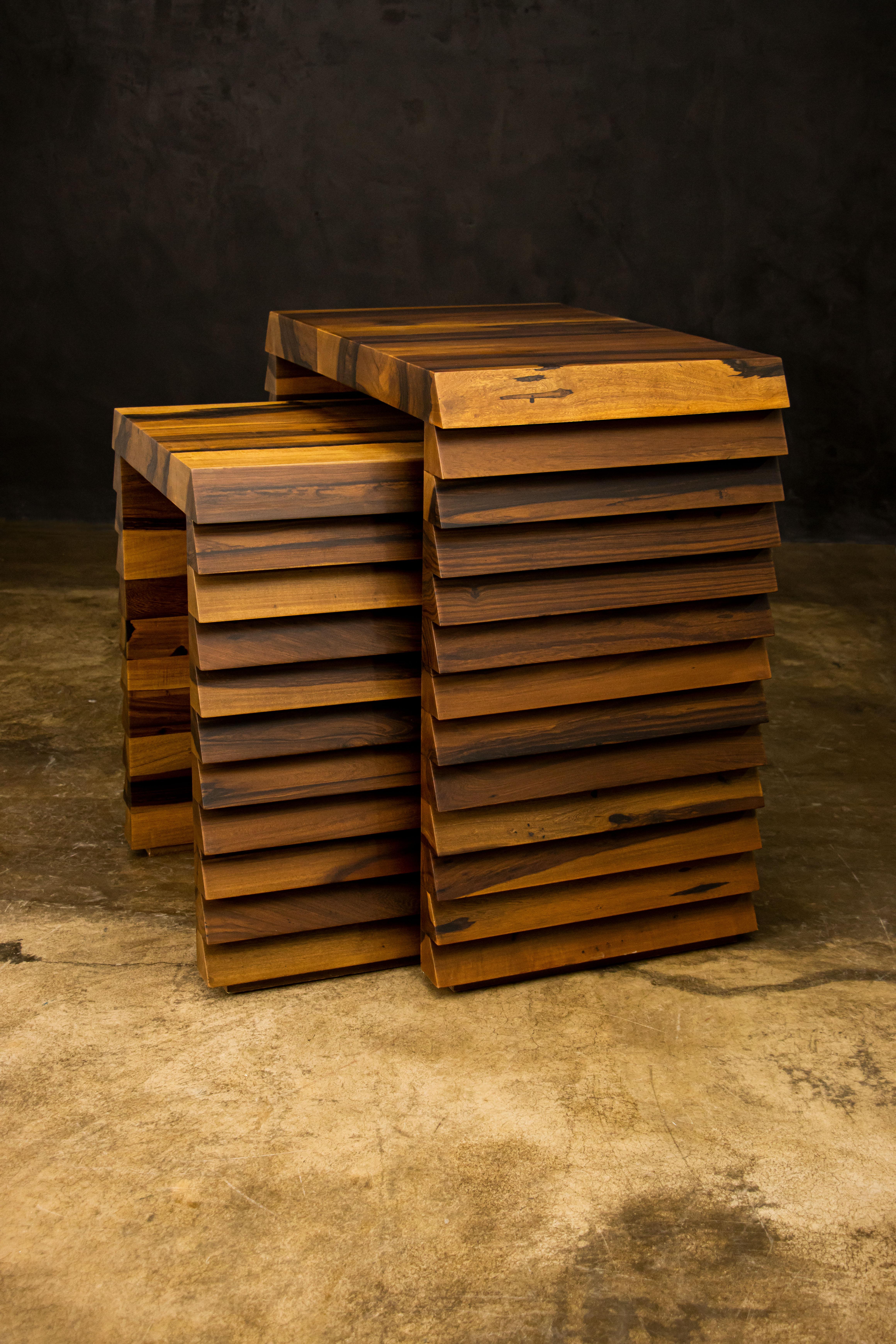 Argentine Pair of Solid Exotic Wood Nesting Tables from Costantini, Dorena, in Stock For Sale