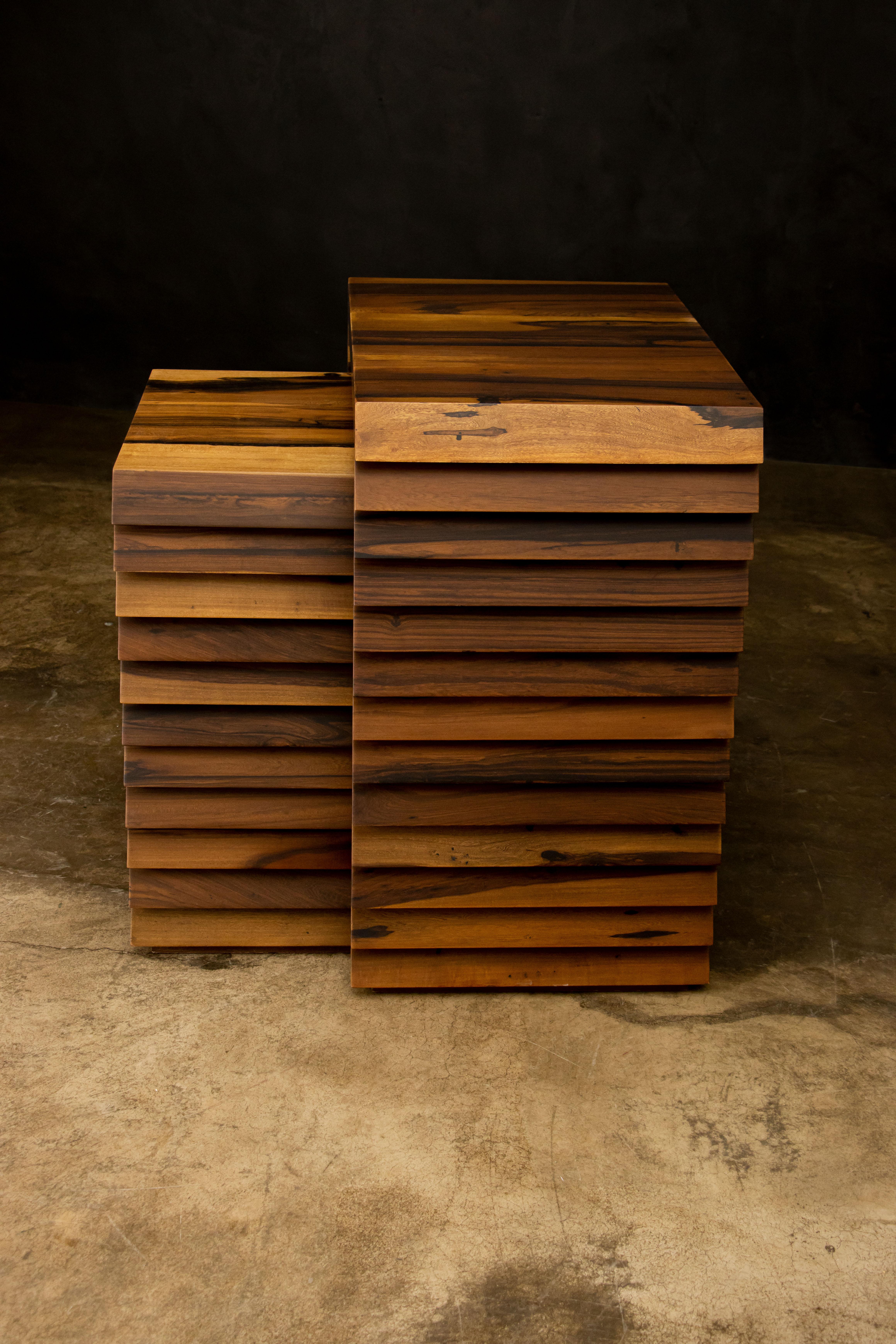 Woodwork Pair of Solid Exotic Wood Nesting Tables from Costantini, Dorena, in Stock For Sale