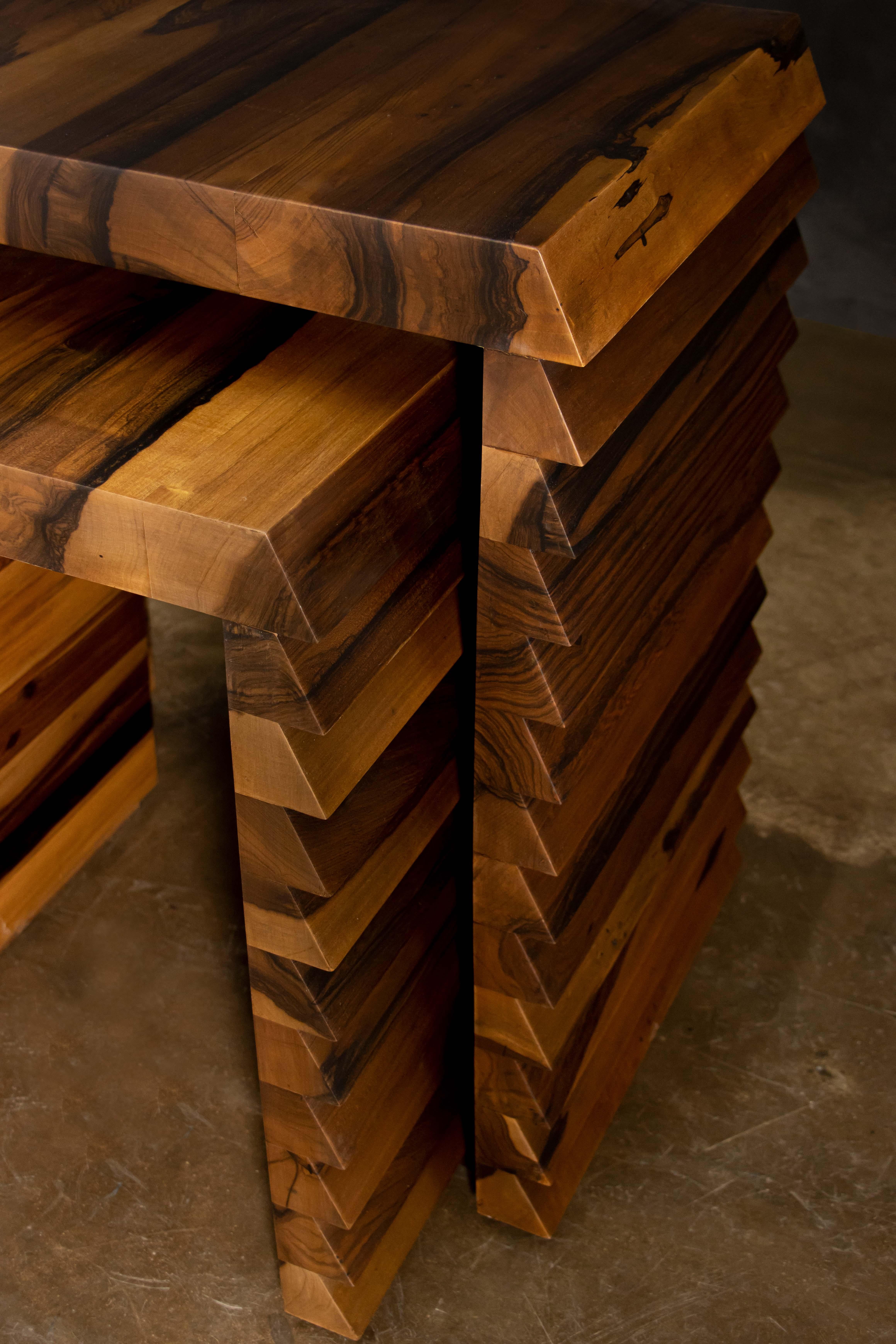 Contemporary Pair of Solid Exotic Wood Nesting Tables from Costantini, Dorena, in Stock For Sale