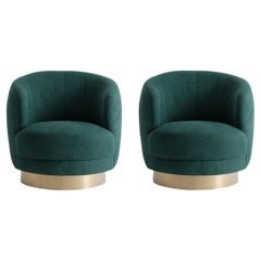 In-Stock, Pair of Swivel Armchairs Designed with a Metallic Base