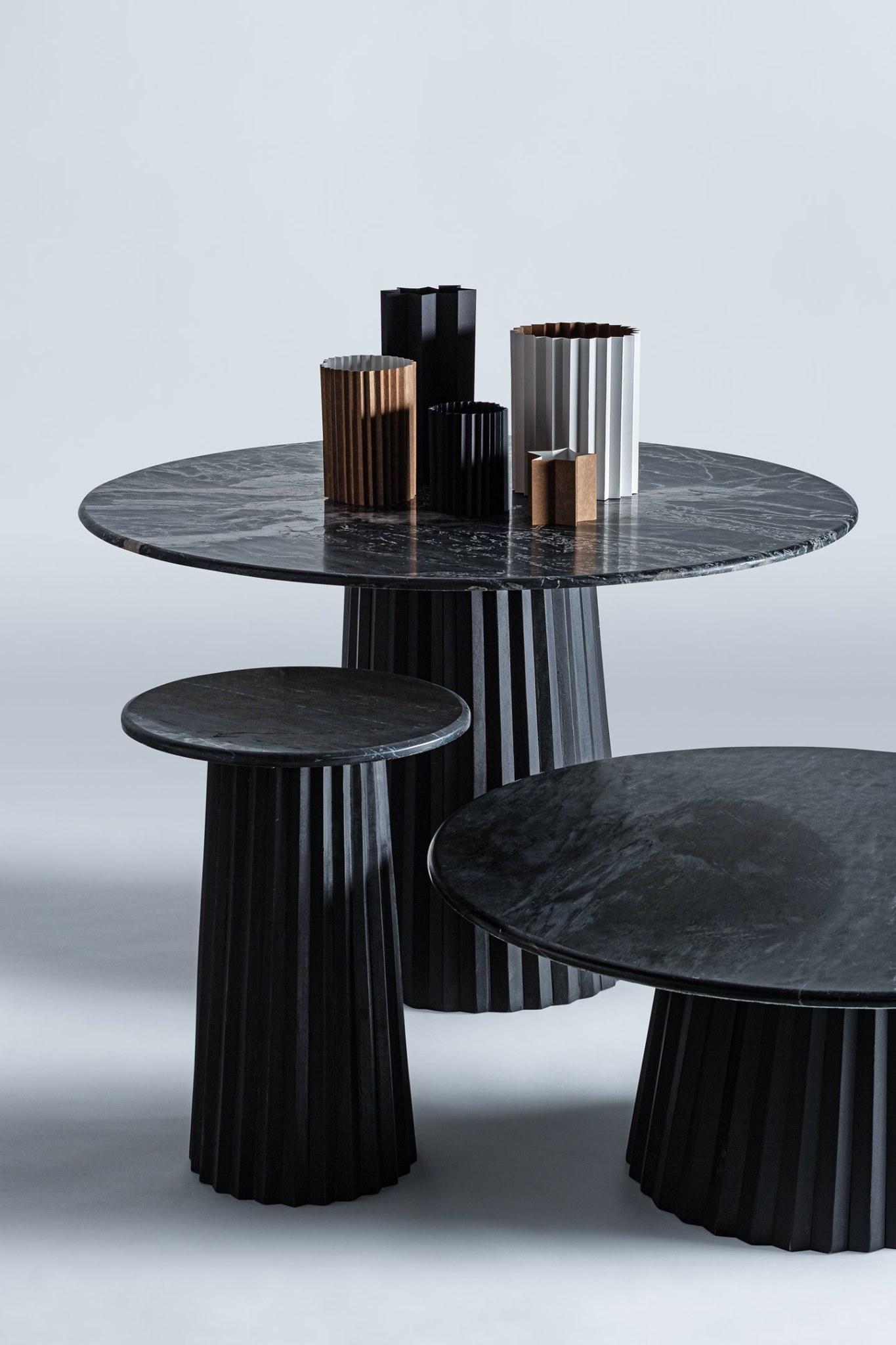Fast Track, Pleated Design Low Tables with Wood Base and Marble Top For ...