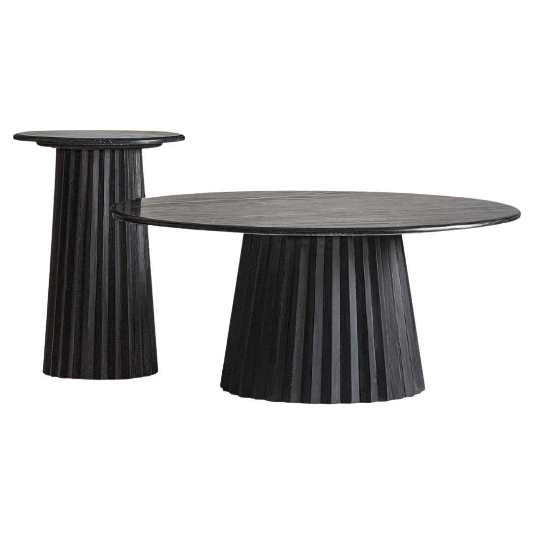 Fast Track, Pleated Design Low Tables with Wood Base and Marble Top For Sale at 1stDibs